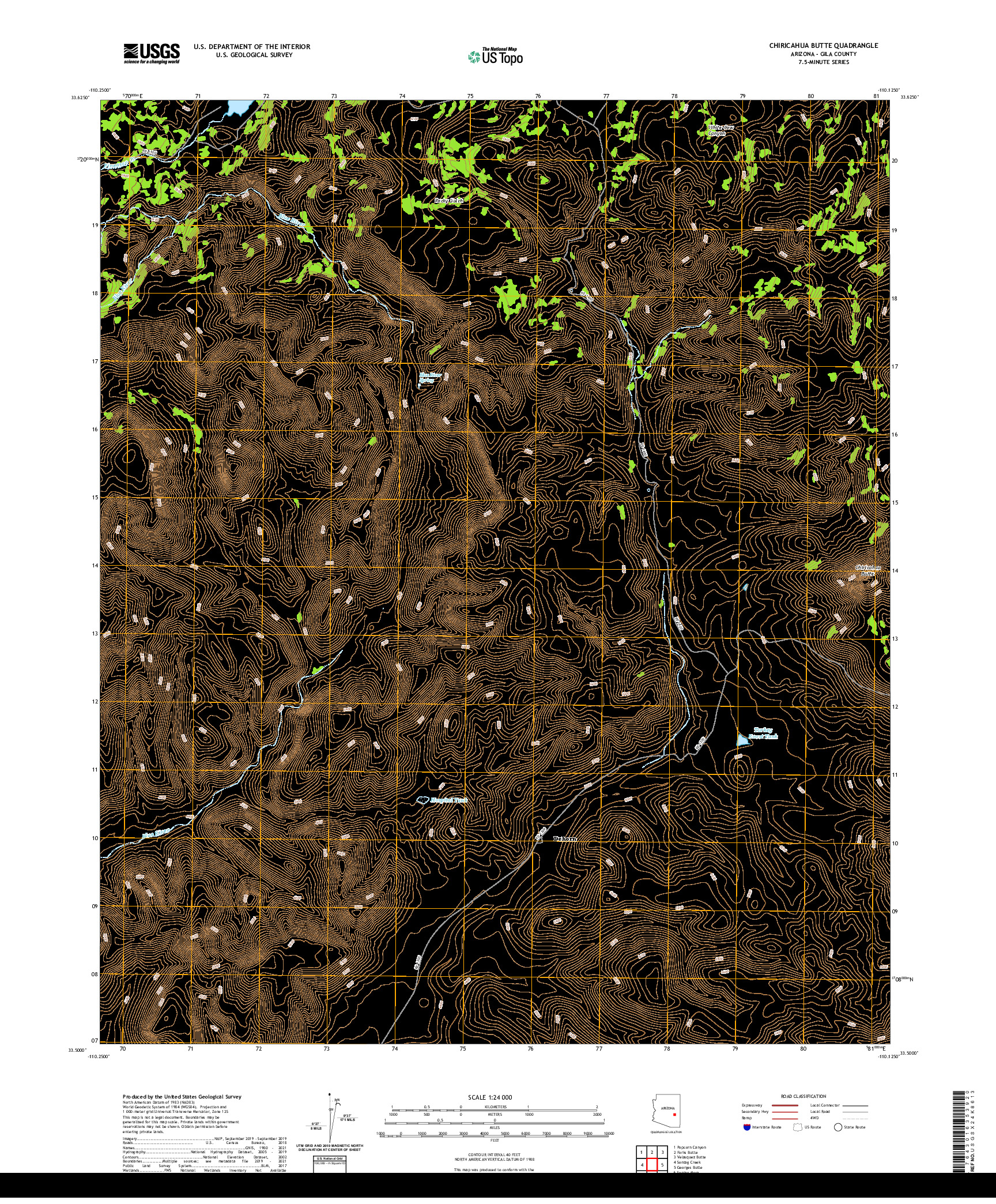 US TOPO 7.5-MINUTE MAP FOR CHIRICAHUA BUTTE, AZ