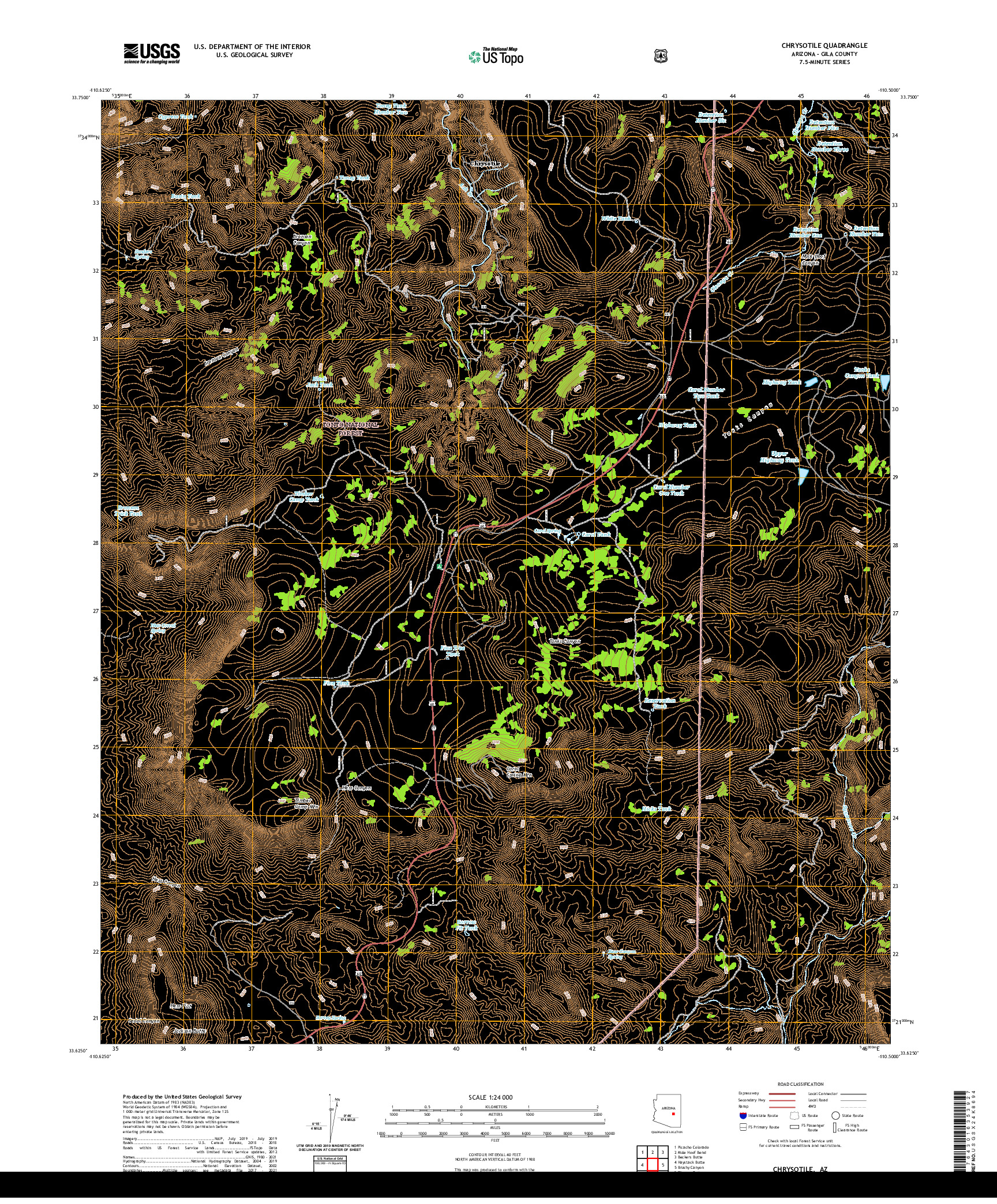 US TOPO 7.5-MINUTE MAP FOR CHRYSOTILE, AZ