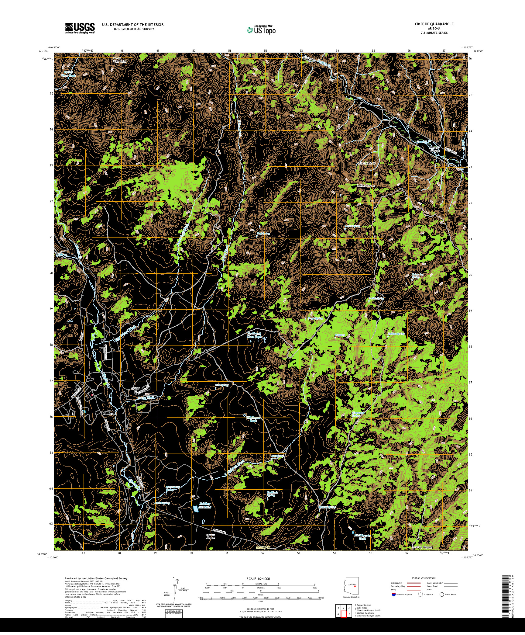 US TOPO 7.5-MINUTE MAP FOR CIBECUE, AZ