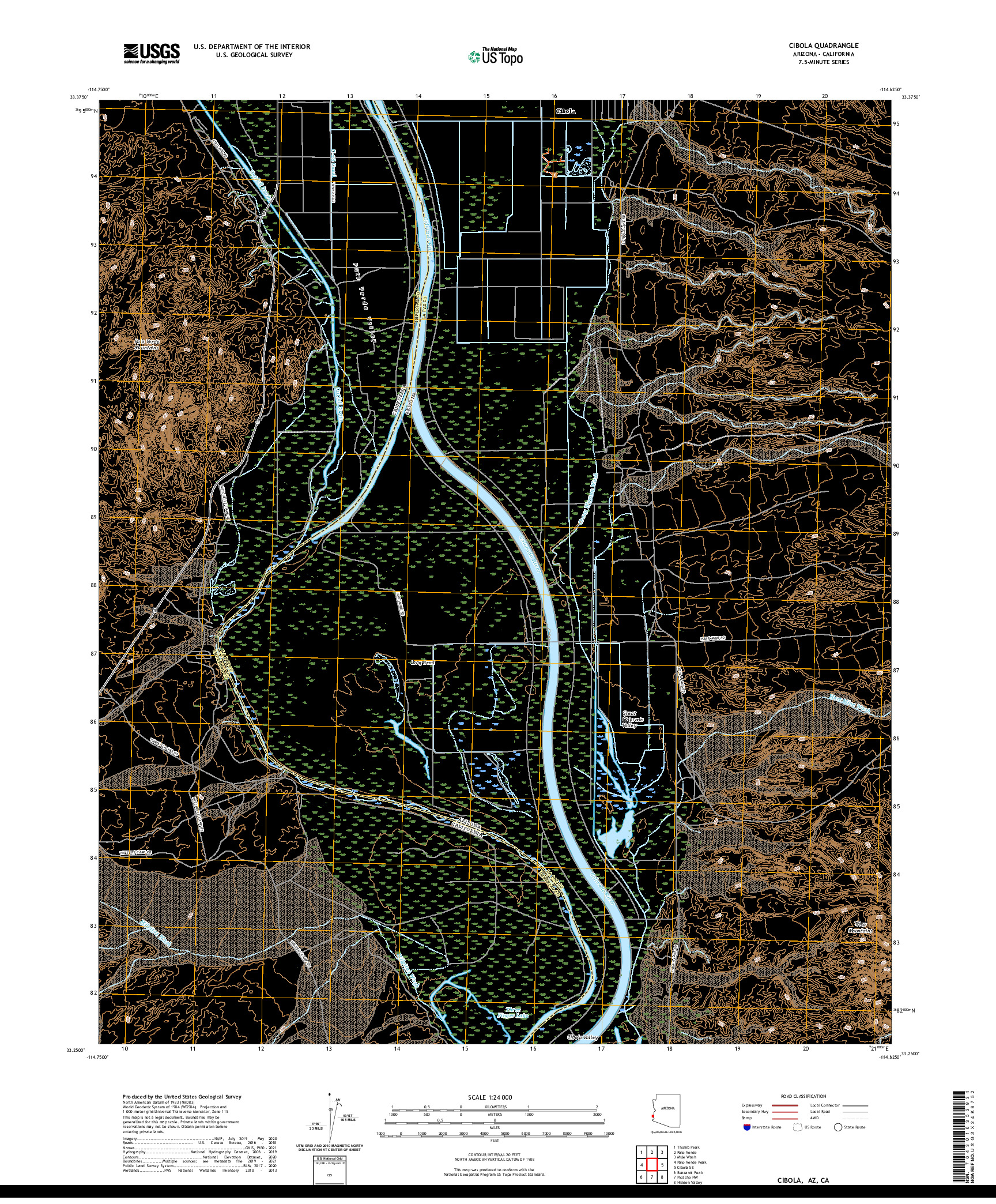 USGS US TOPO 7.5-MINUTE MAP FOR CIBOLA, AZ,CA 2021