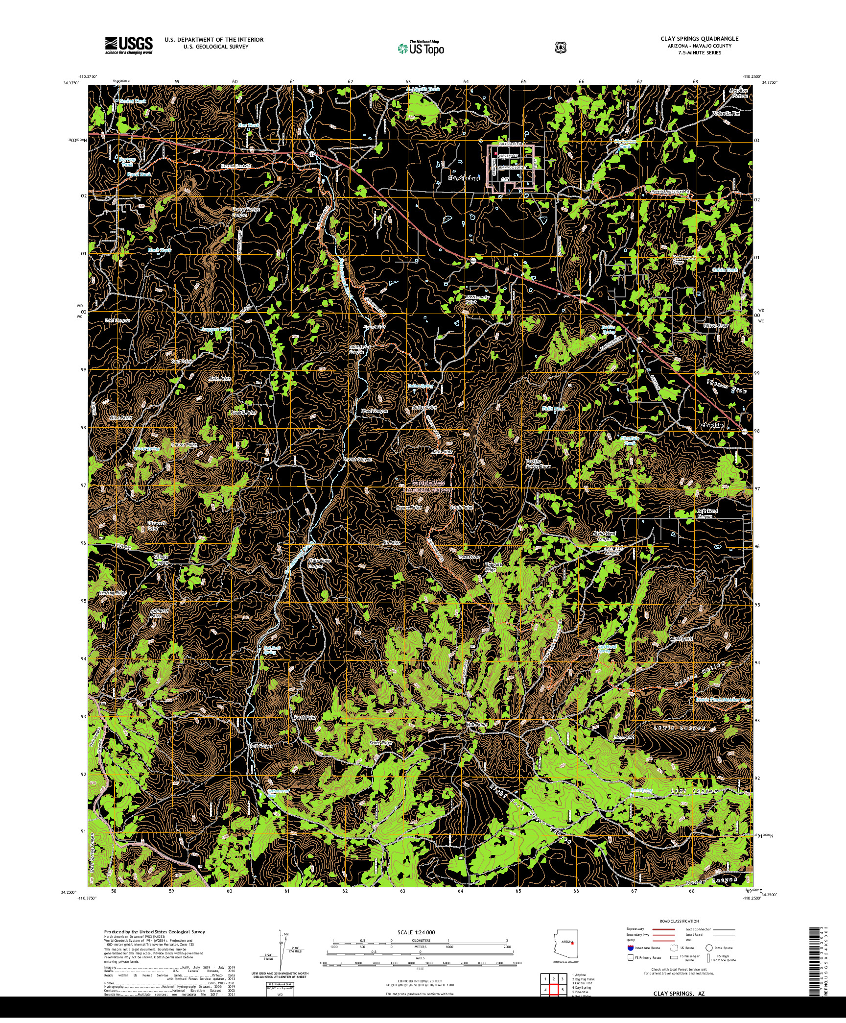 US TOPO 7.5-MINUTE MAP FOR CLAY SPRINGS, AZ