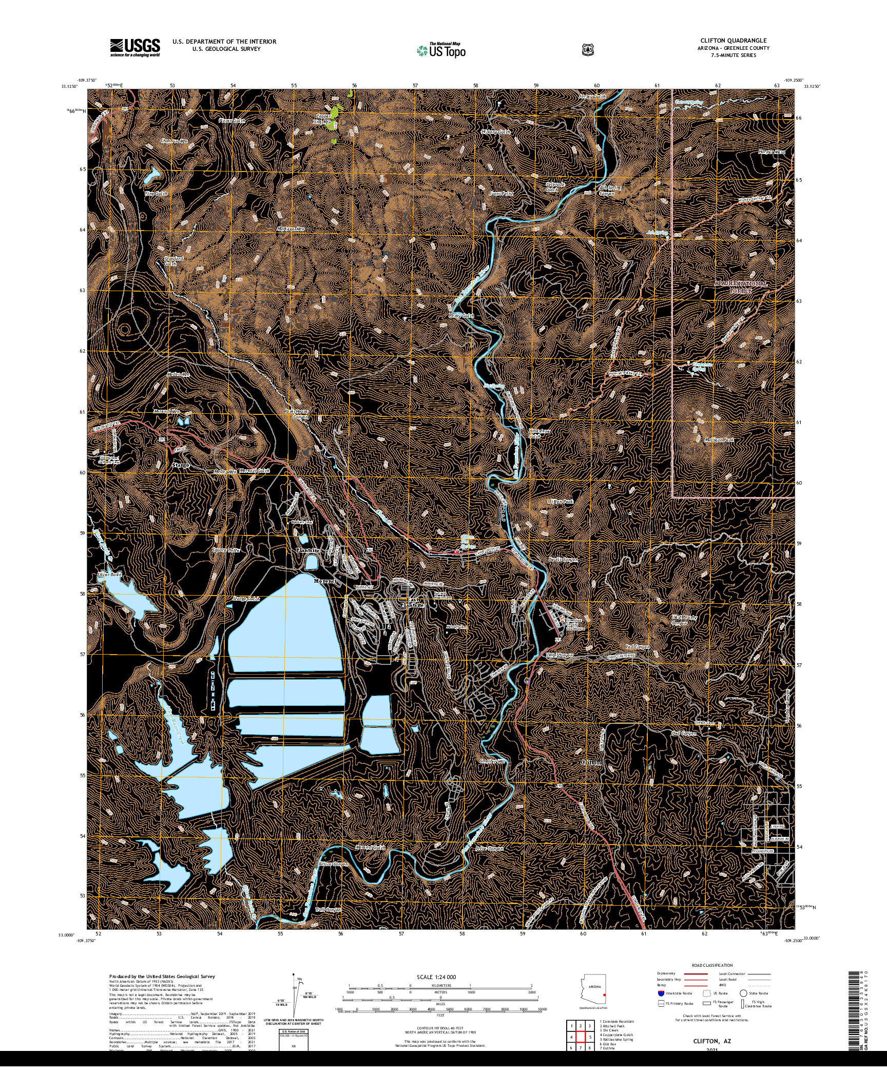 US TOPO 7.5-MINUTE MAP FOR CLIFTON, AZ