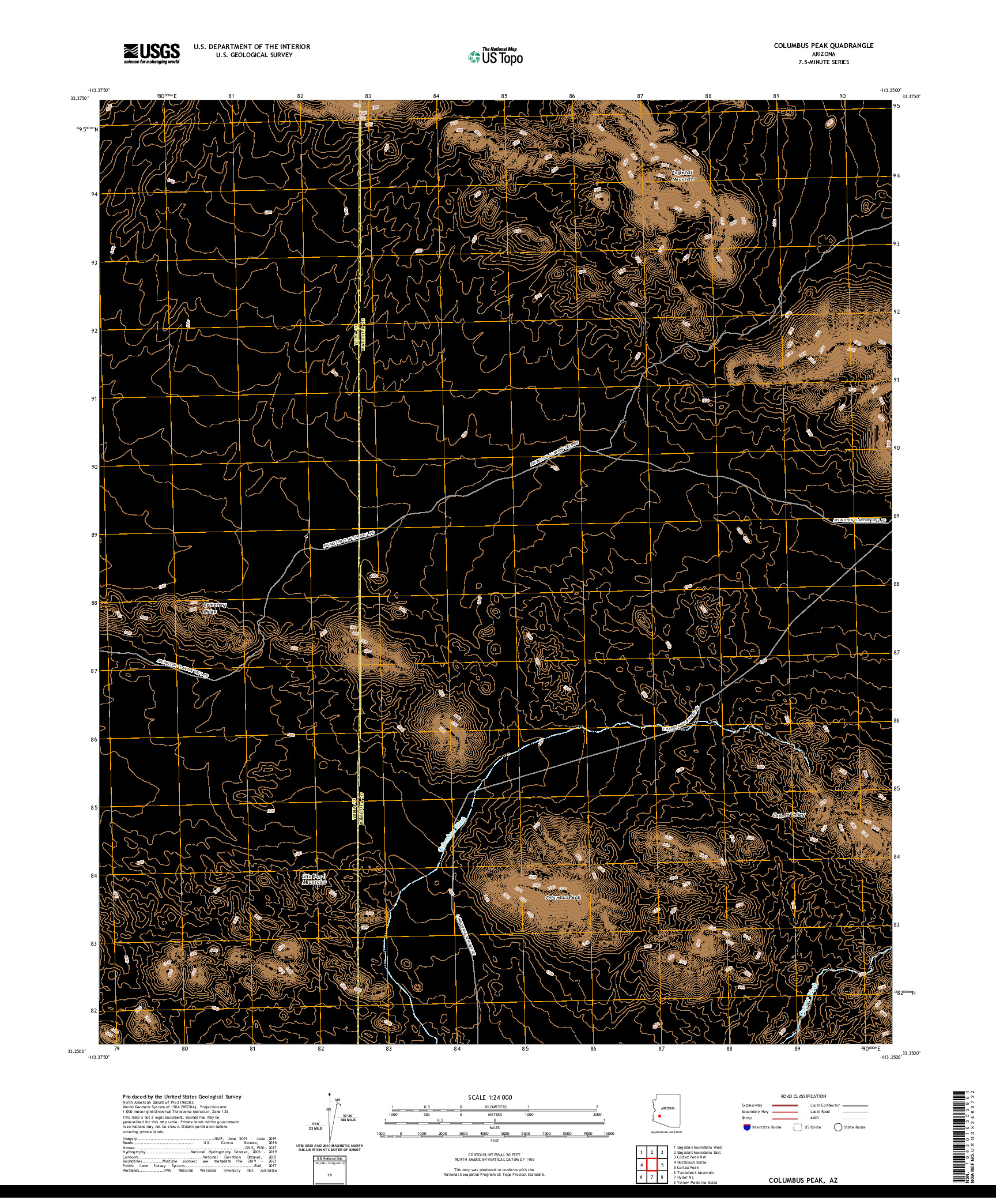 US TOPO 7.5-MINUTE MAP FOR COLUMBUS PEAK, AZ