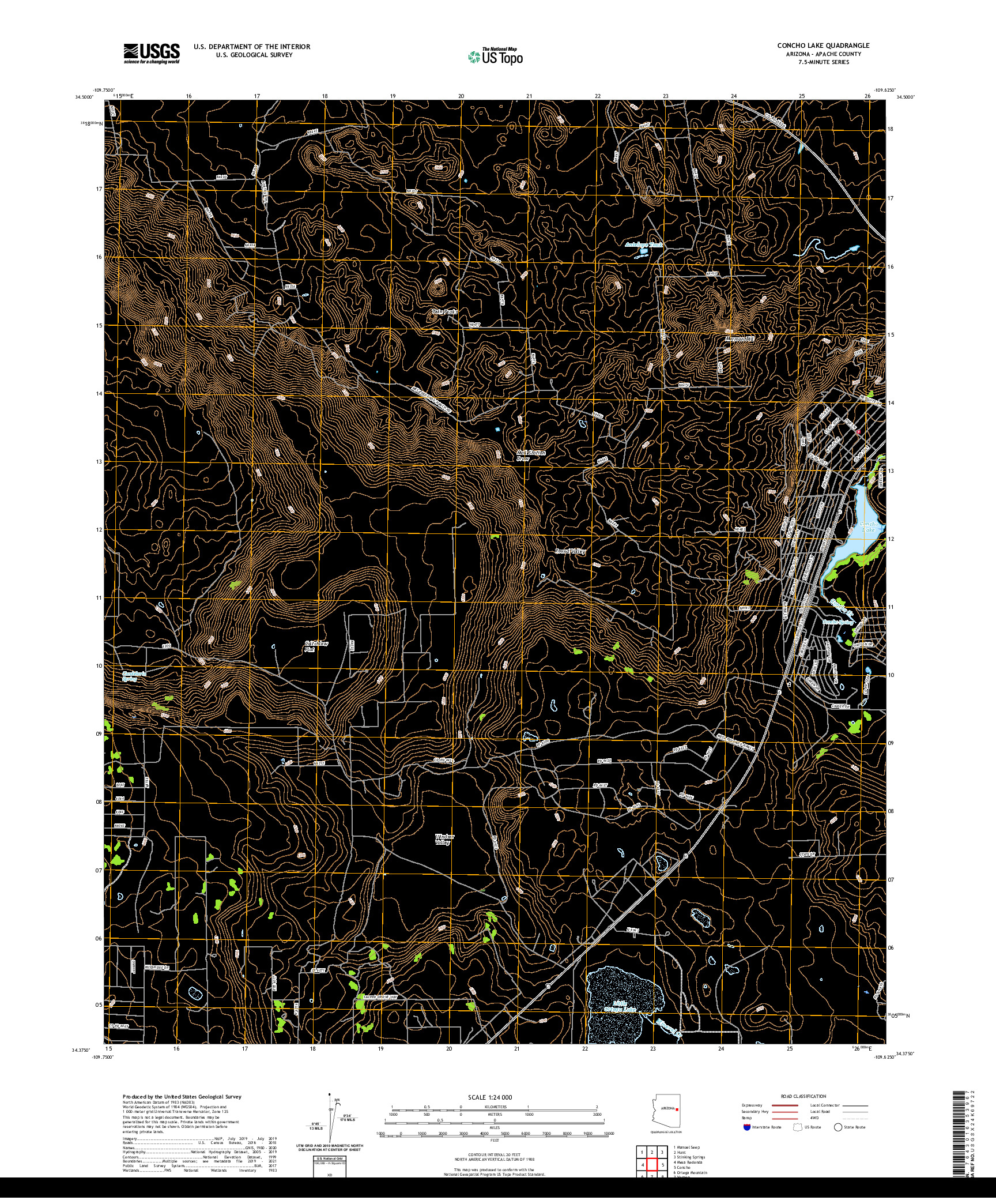 US TOPO 7.5-MINUTE MAP FOR CONCHO LAKE, AZ