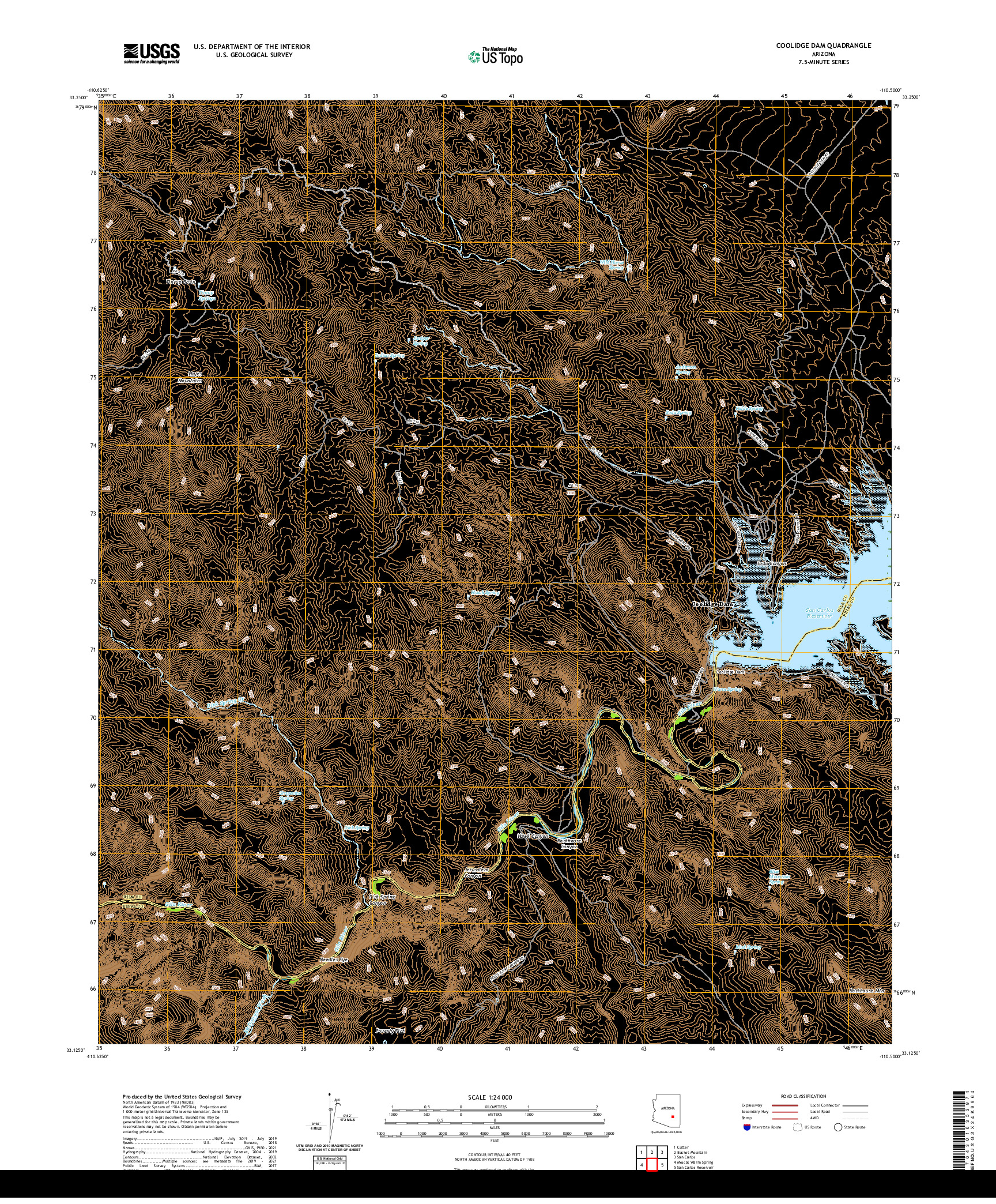 US TOPO 7.5-MINUTE MAP FOR COOLIDGE DAM, AZ