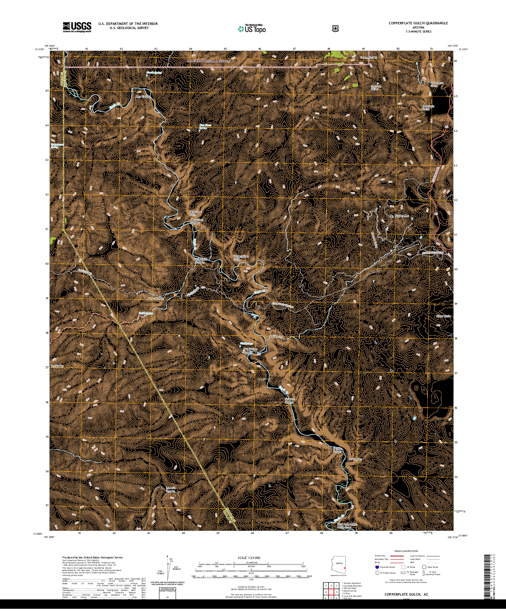 US TOPO 7.5-MINUTE MAP FOR COPPERPLATE GULCH, AZ