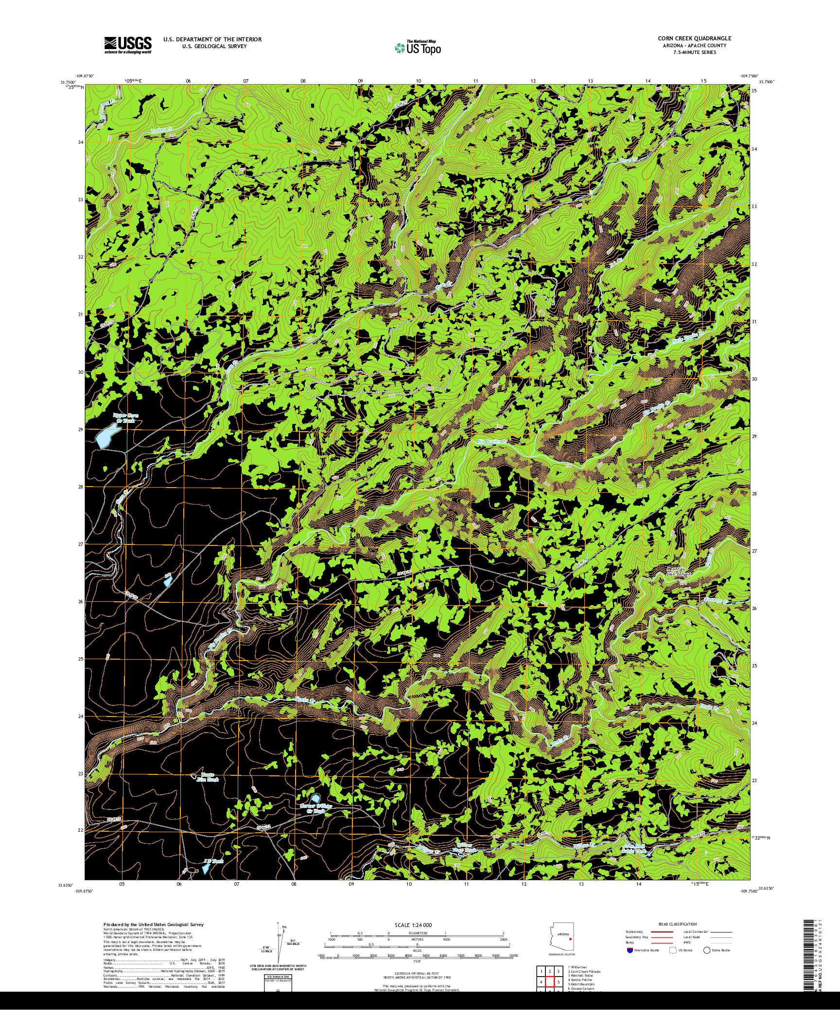 US TOPO 7.5-MINUTE MAP FOR CORN CREEK, AZ