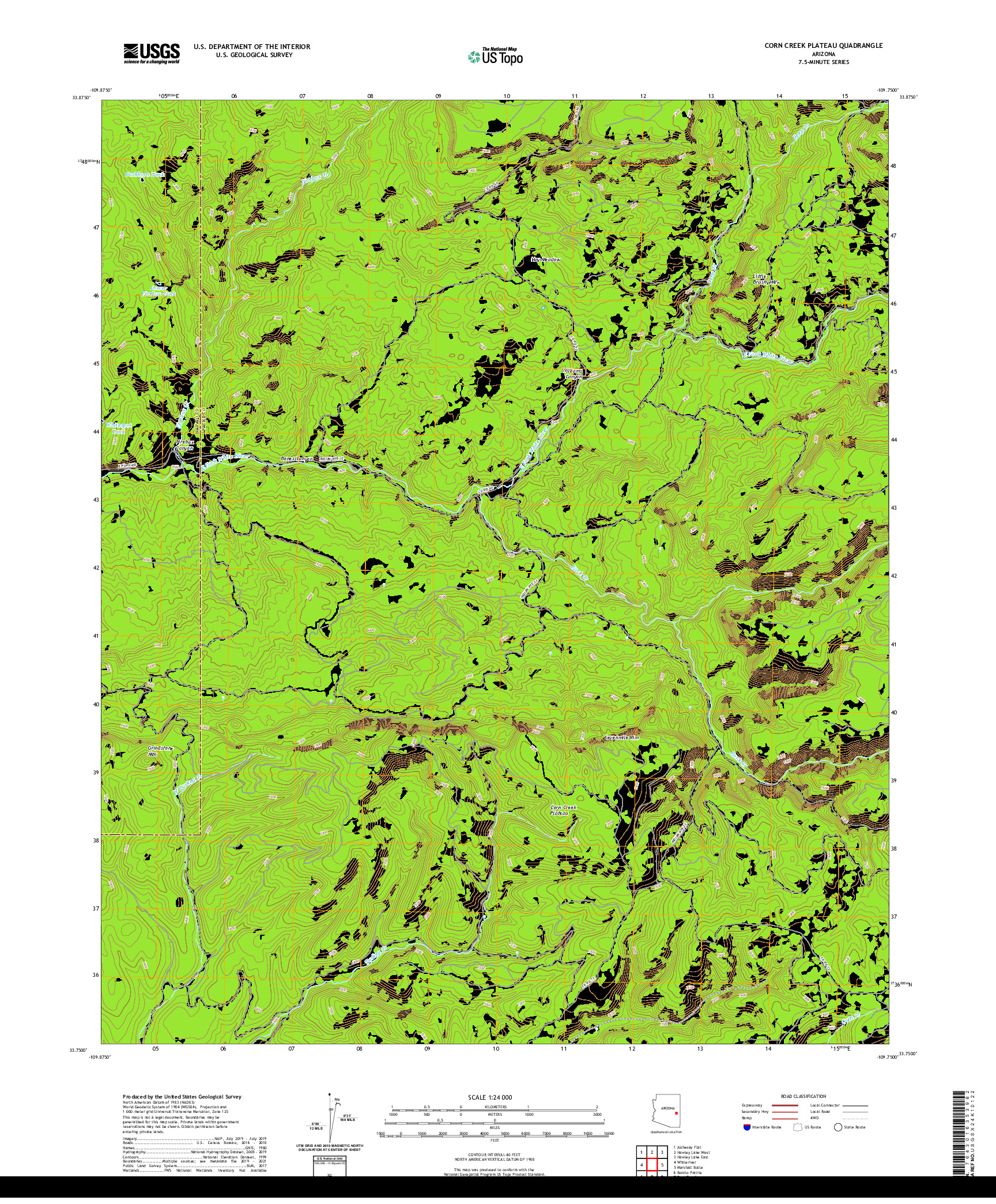 US TOPO 7.5-MINUTE MAP FOR CORN CREEK PLATEAU, AZ