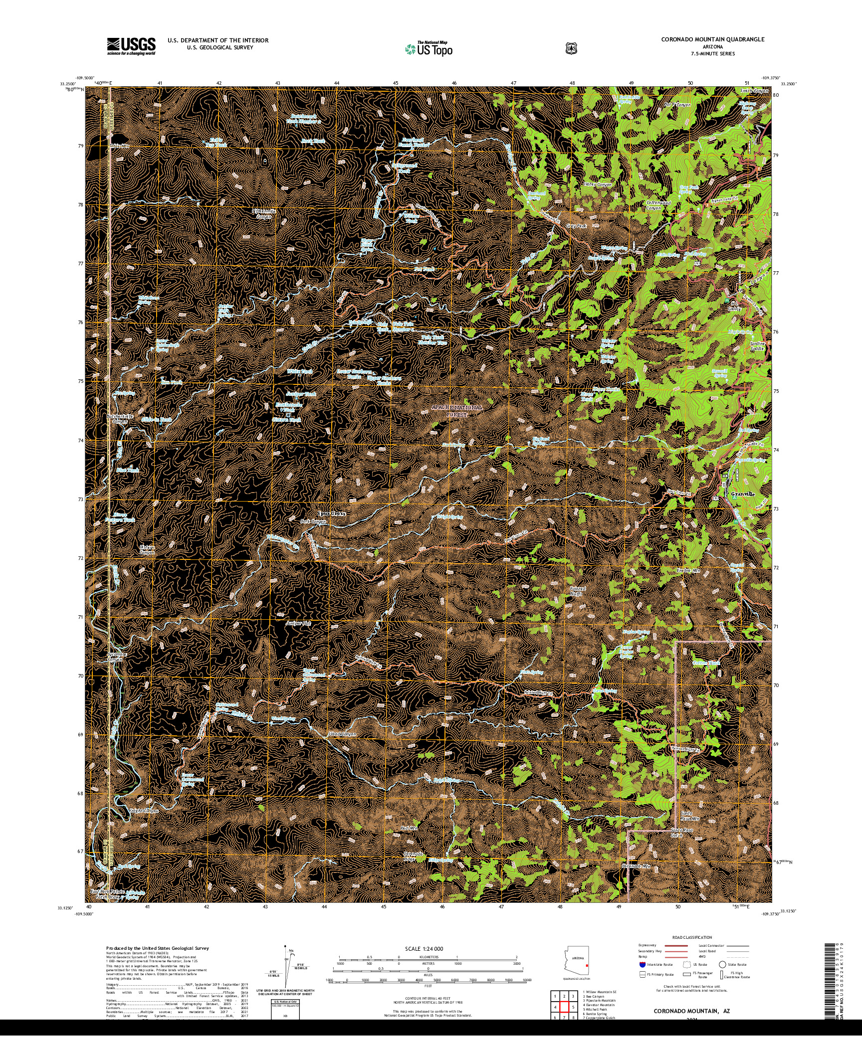 US TOPO 7.5-MINUTE MAP FOR CORONADO MOUNTAIN, AZ