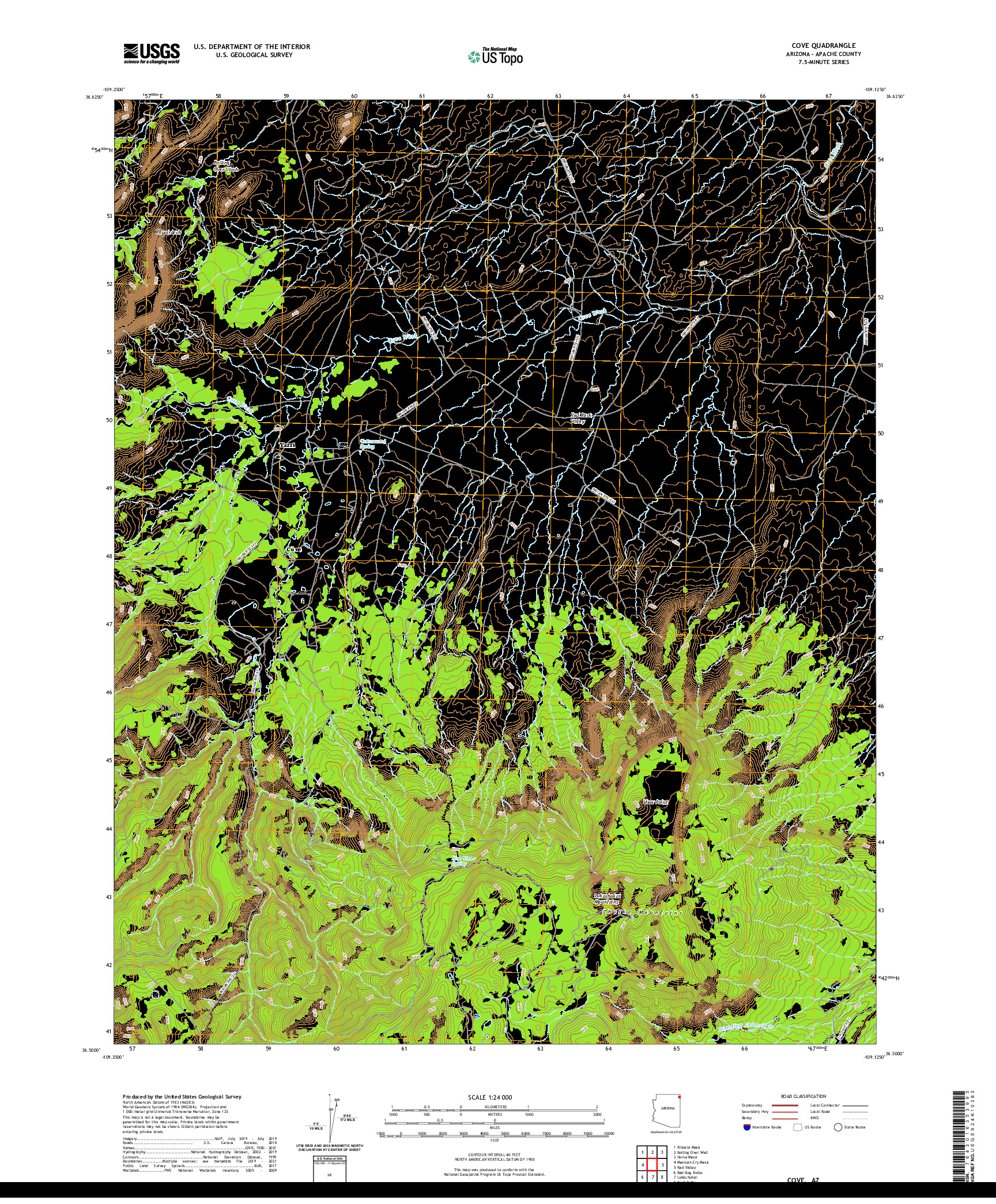 US TOPO 7.5-MINUTE MAP FOR COVE, AZ