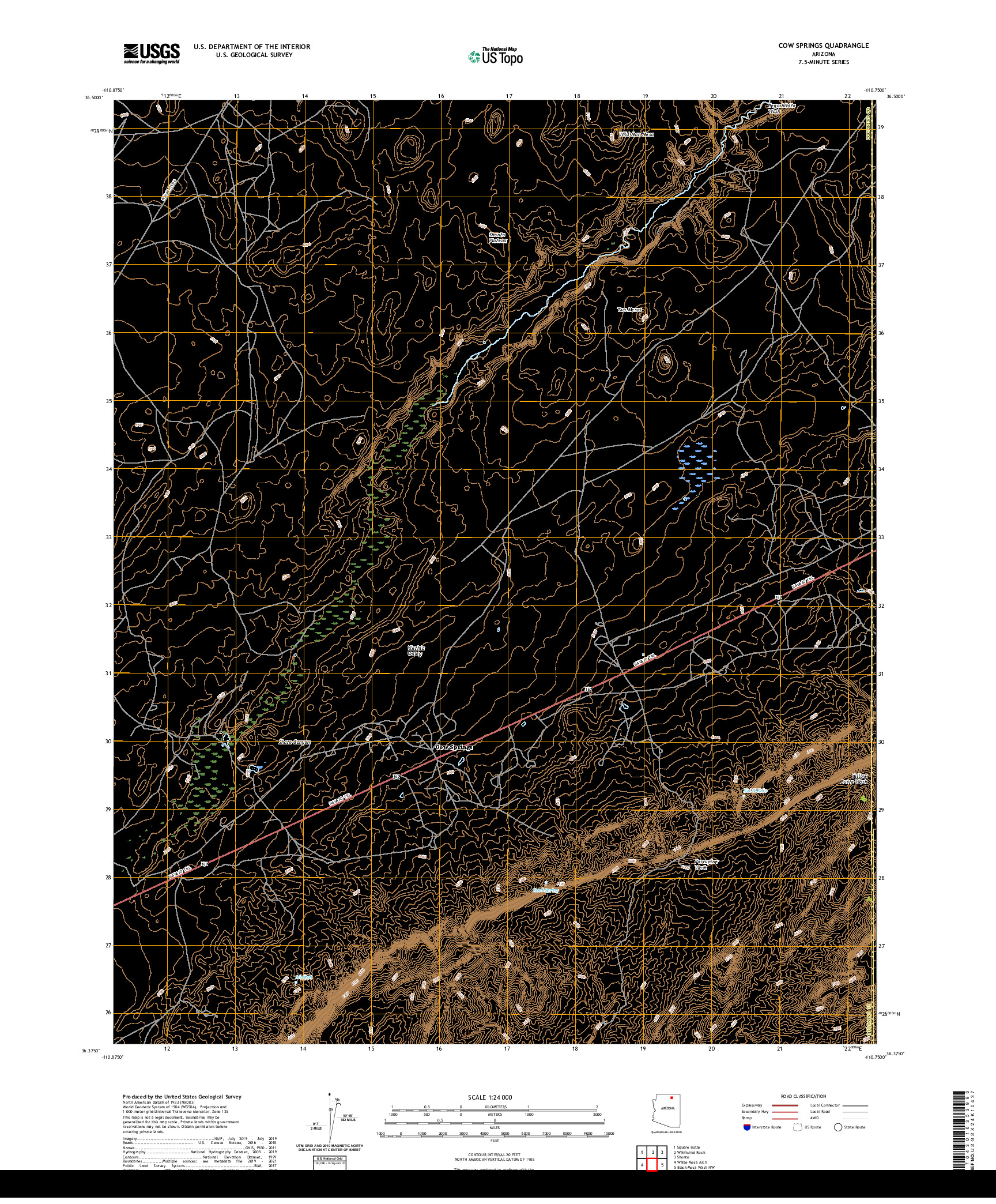 US TOPO 7.5-MINUTE MAP FOR COW SPRINGS, AZ