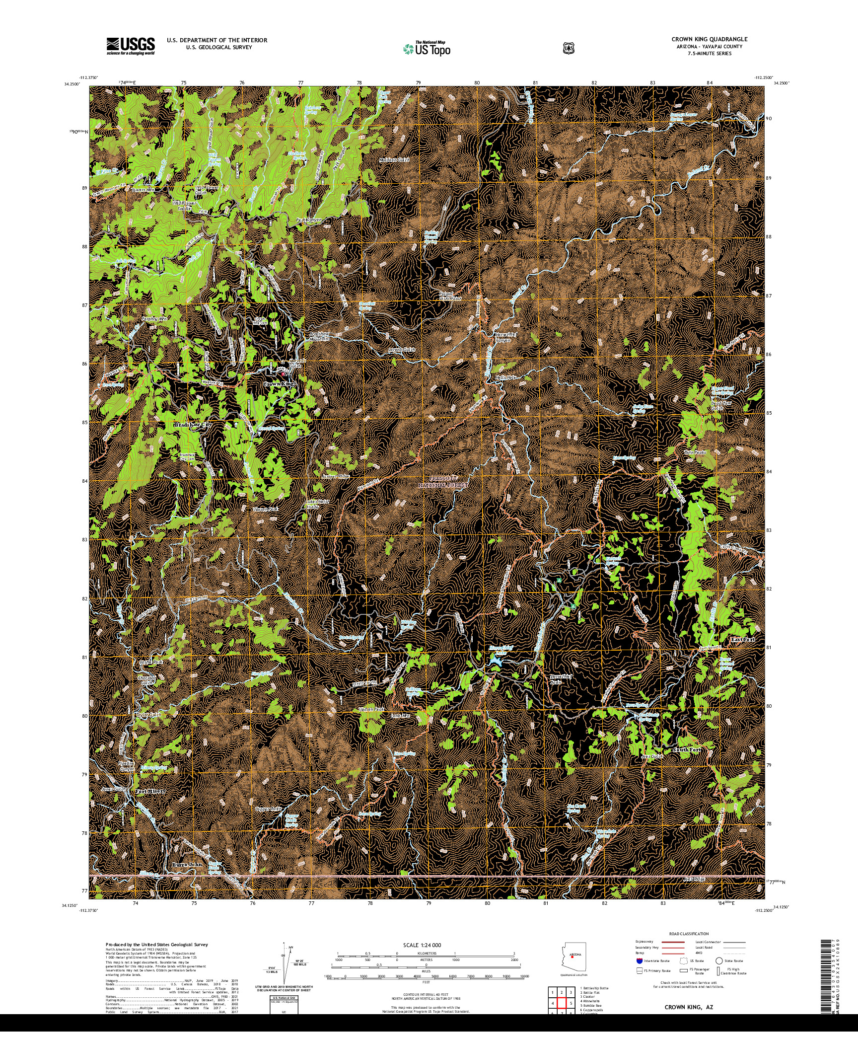 US TOPO 7.5-MINUTE MAP FOR CROWN KING, AZ