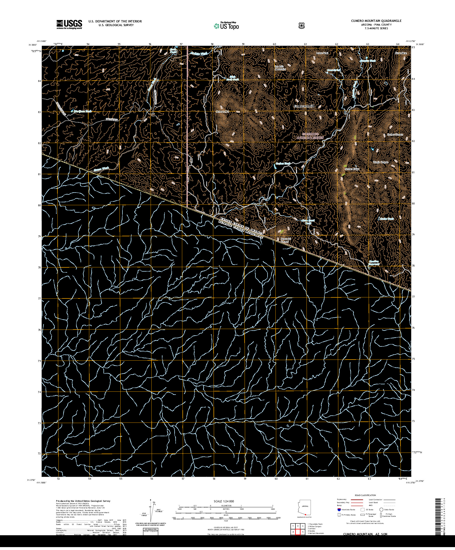 USGS US TOPO 7.5-MINUTE MAP FOR CUMERO MOUNTAIN, AZ,SON 2021