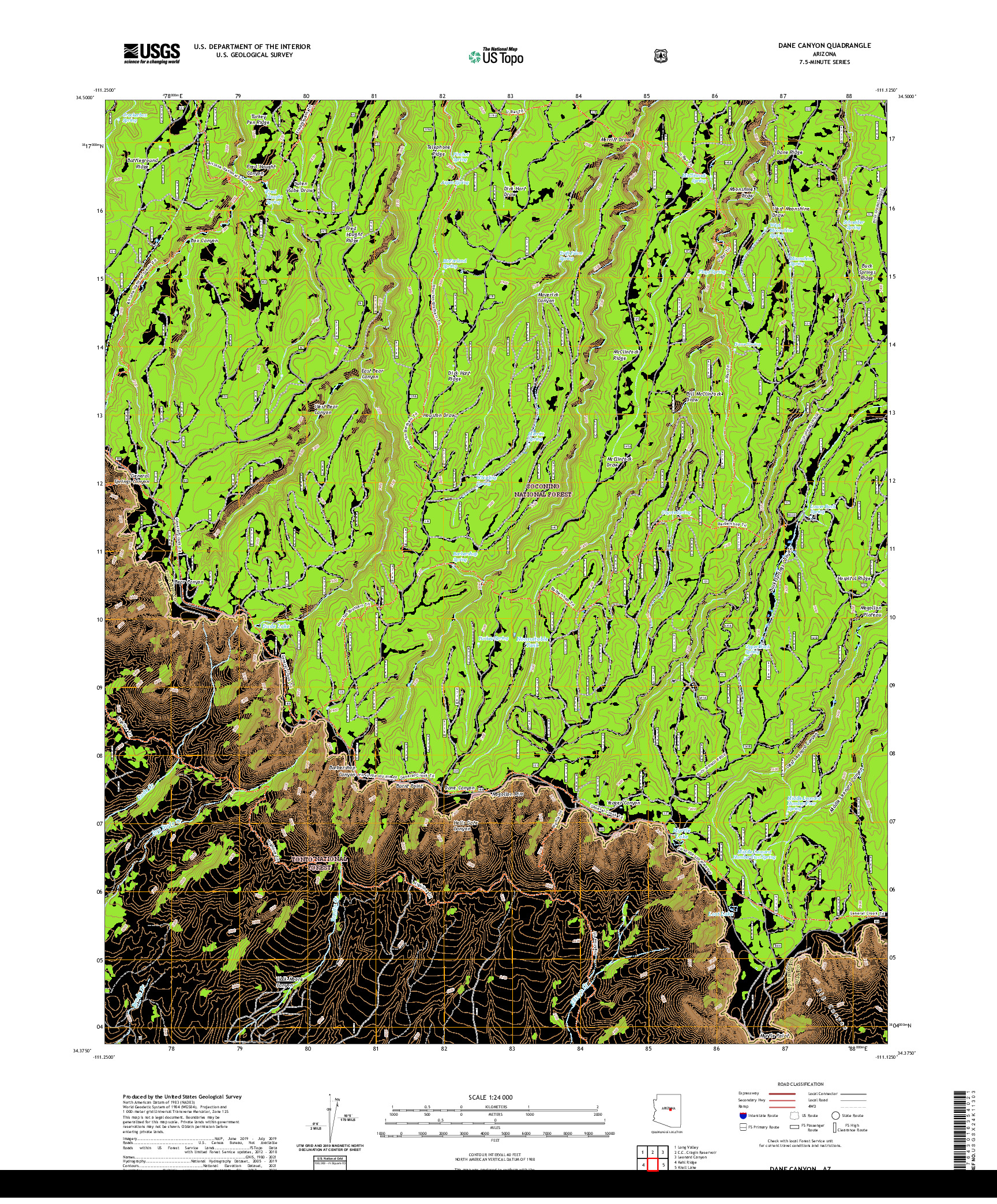 US TOPO 7.5-MINUTE MAP FOR DANE CANYON, AZ