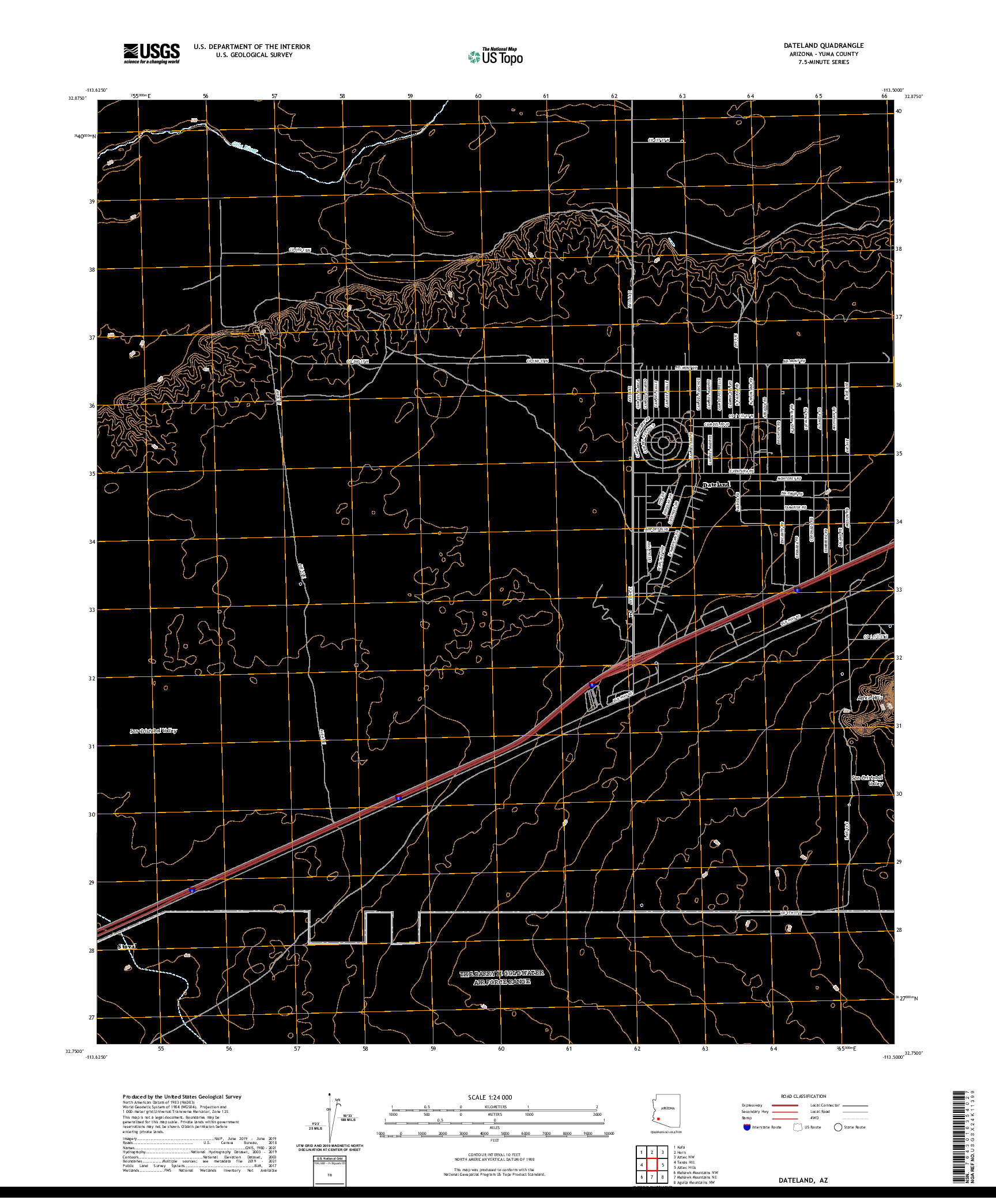 US TOPO 7.5-MINUTE MAP FOR DATELAND, AZ