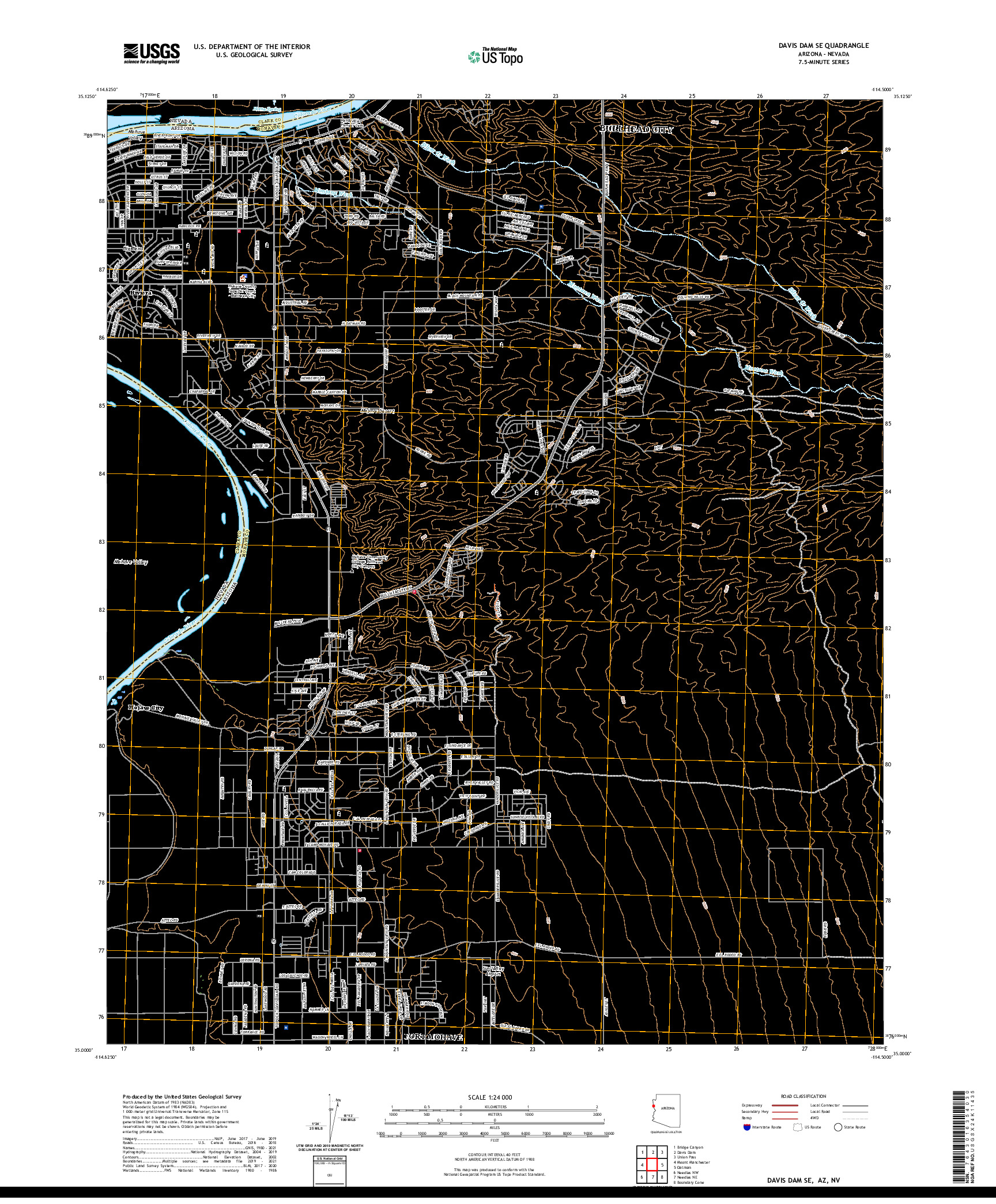 US TOPO 7.5-MINUTE MAP FOR DAVIS DAM SE, AZ,NV