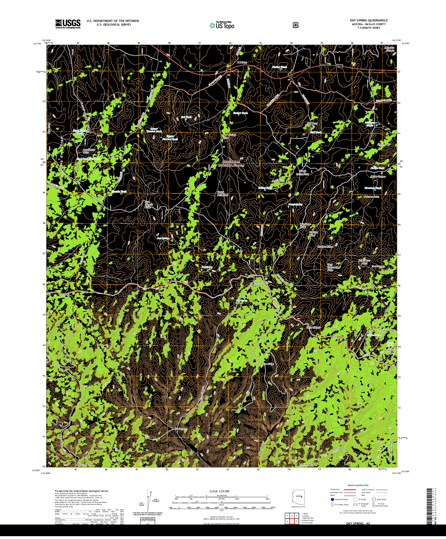 US TOPO 7.5-MINUTE MAP FOR DAY SPRING, AZ