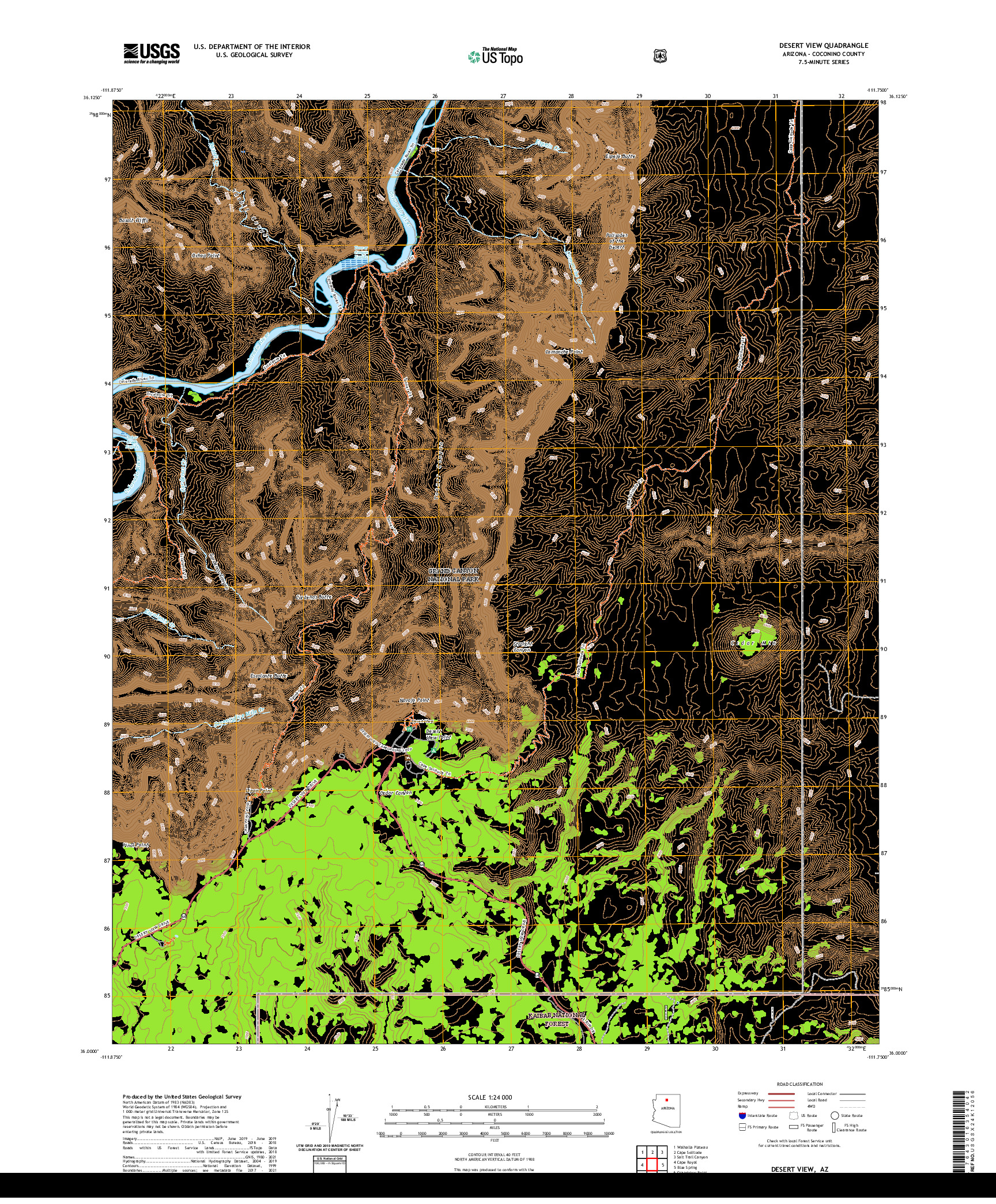 US TOPO 7.5-MINUTE MAP FOR DESERT VIEW, AZ