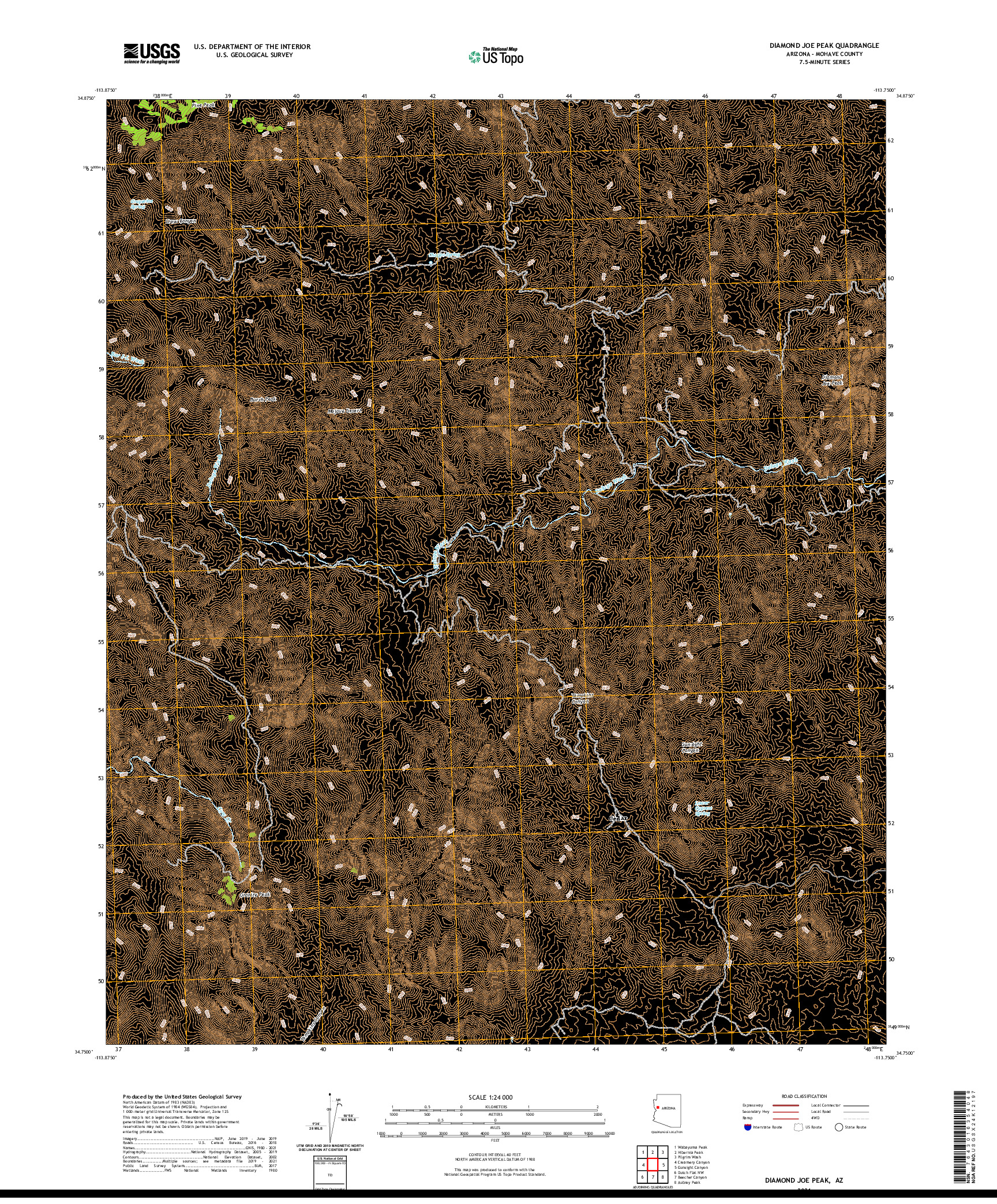 US TOPO 7.5-MINUTE MAP FOR DIAMOND JOE PEAK, AZ