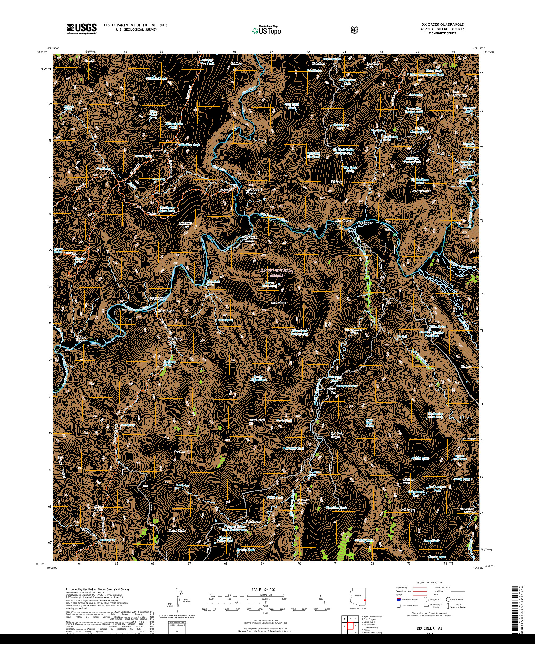 US TOPO 7.5-MINUTE MAP FOR DIX CREEK, AZ