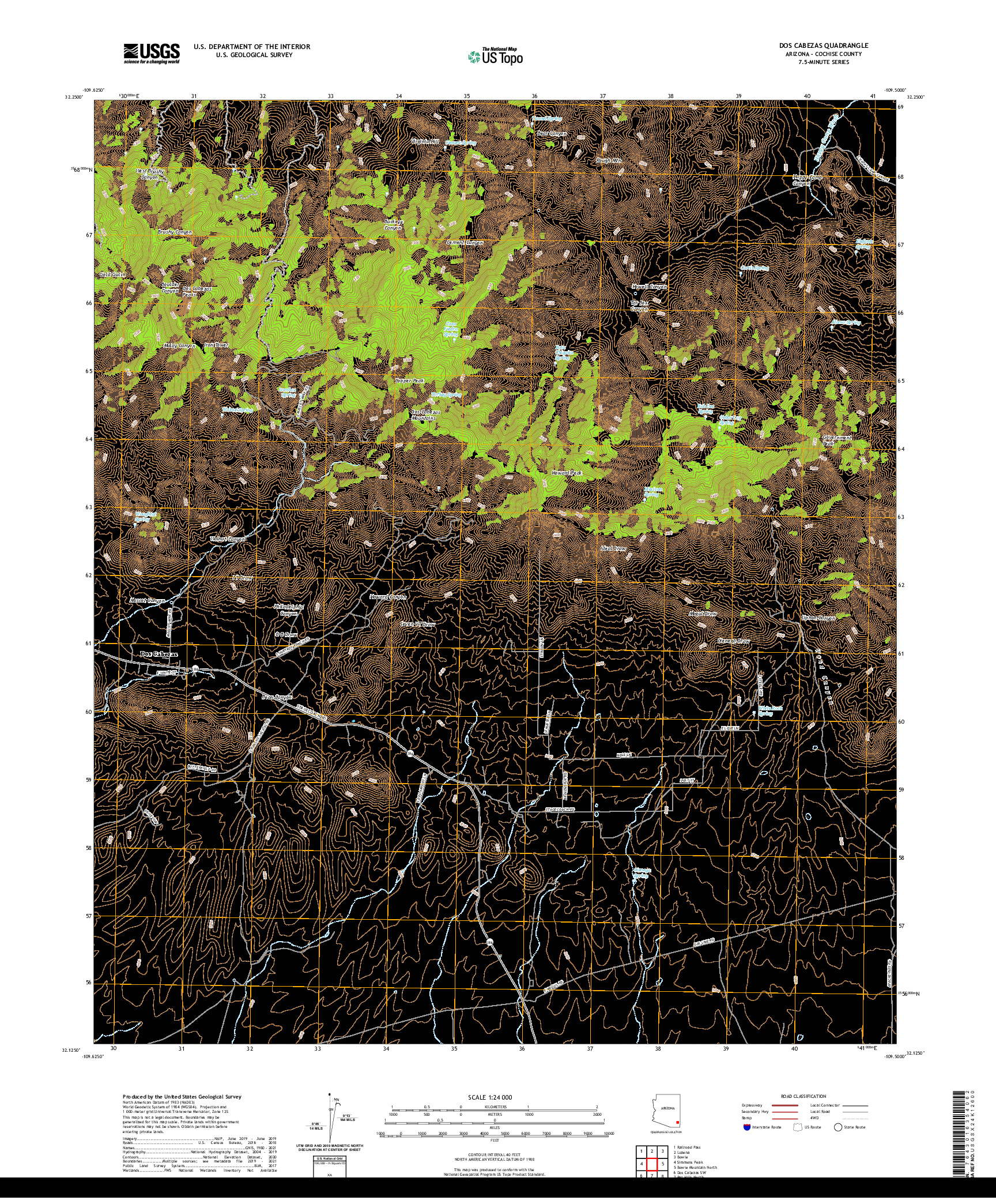 US TOPO 7.5-MINUTE MAP FOR DOS CABEZAS, AZ