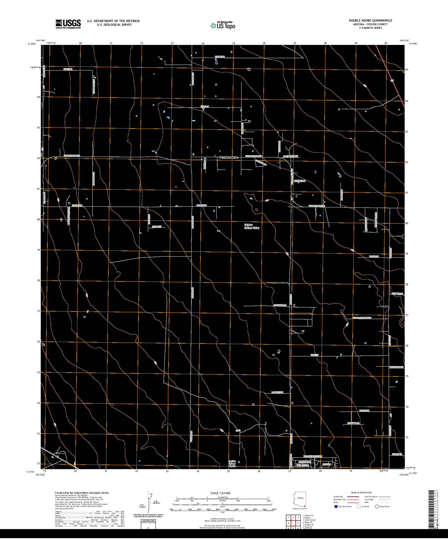 USGS US TOPO 7.5-MINUTE MAP FOR DOUBLE ADOBE, AZ 2021