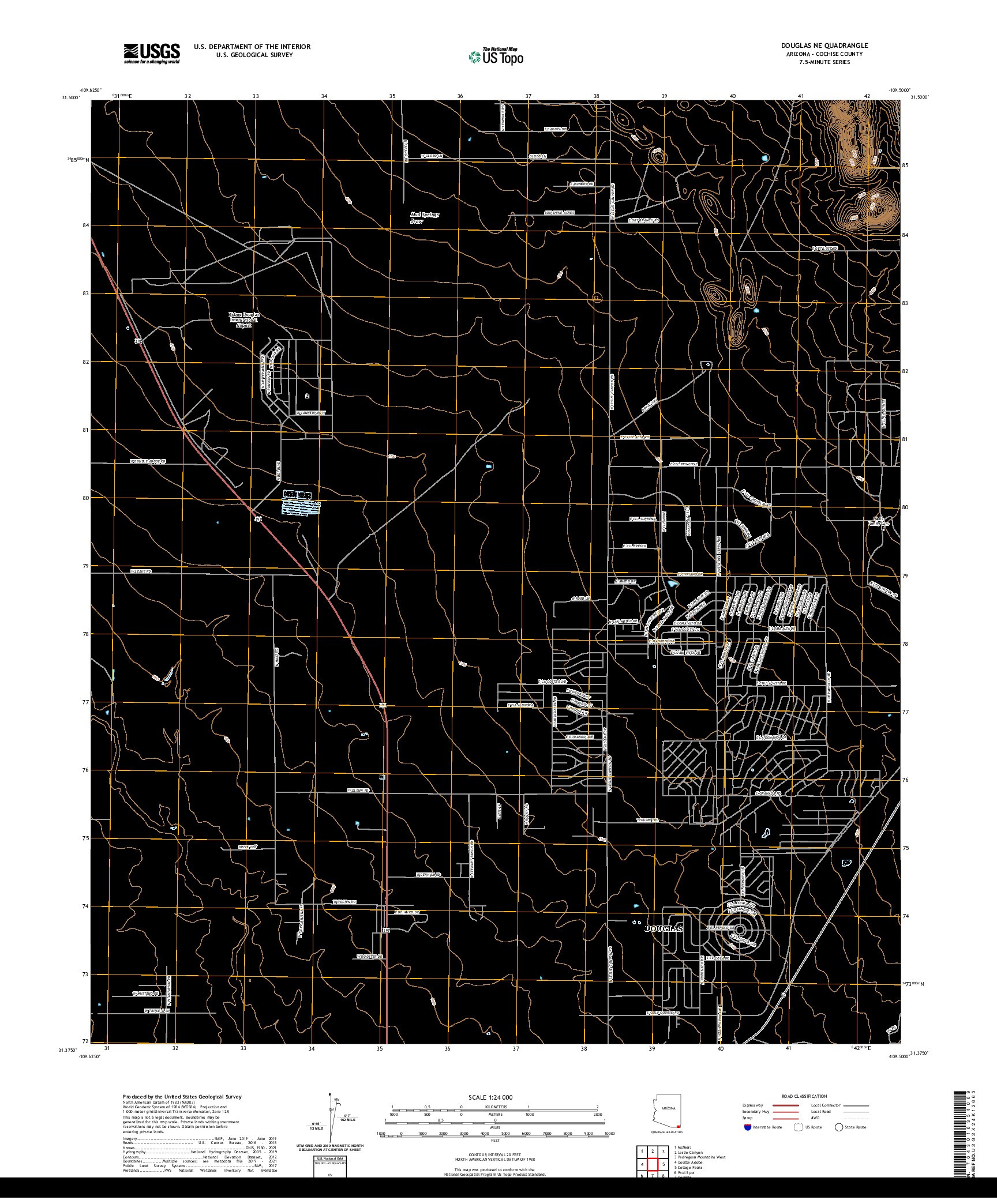 USGS US TOPO 7.5-MINUTE MAP FOR DOUGLAS NE, AZ 2021