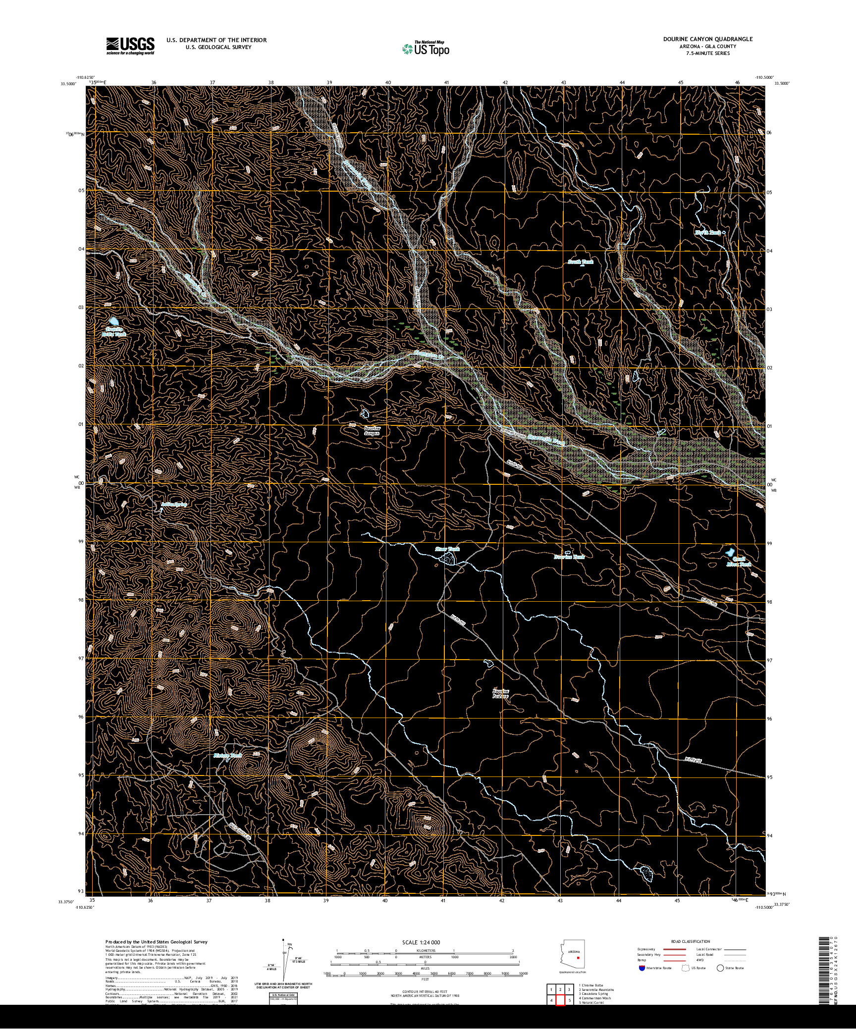 US TOPO 7.5-MINUTE MAP FOR DOURINE CANYON, AZ