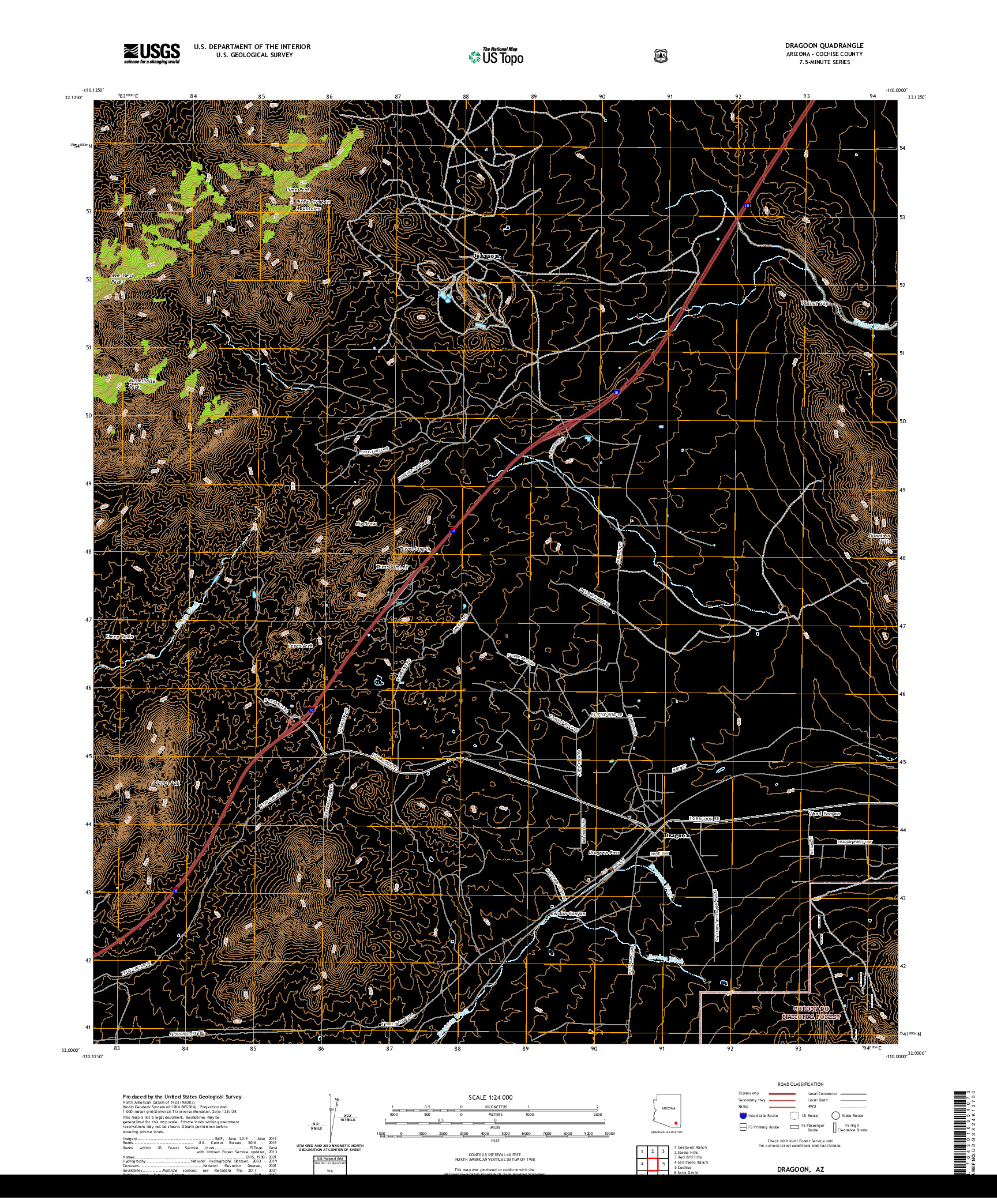 US TOPO 7.5-MINUTE MAP FOR DRAGOON, AZ