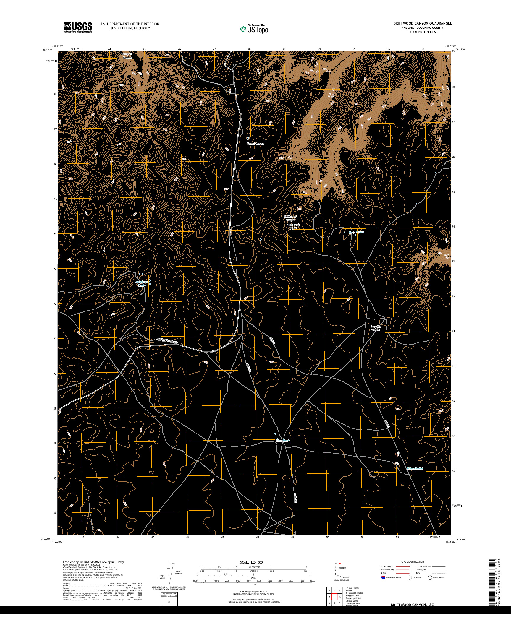 US TOPO 7.5-MINUTE MAP FOR DRIFTWOOD CANYON, AZ