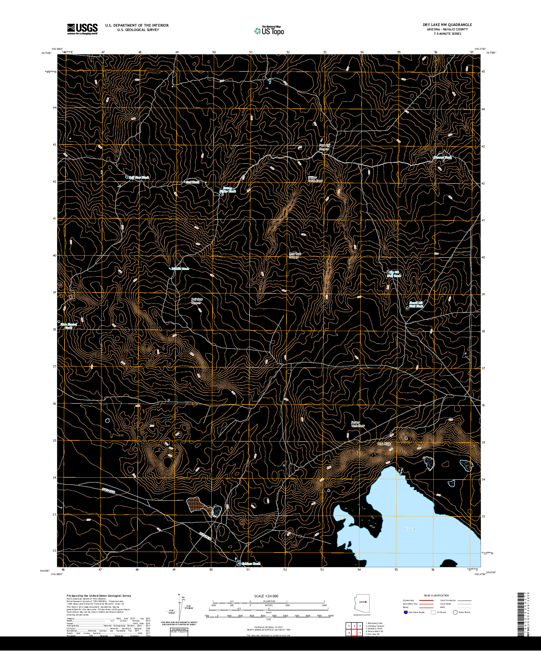 US TOPO 7.5-MINUTE MAP FOR DRY LAKE NW, AZ