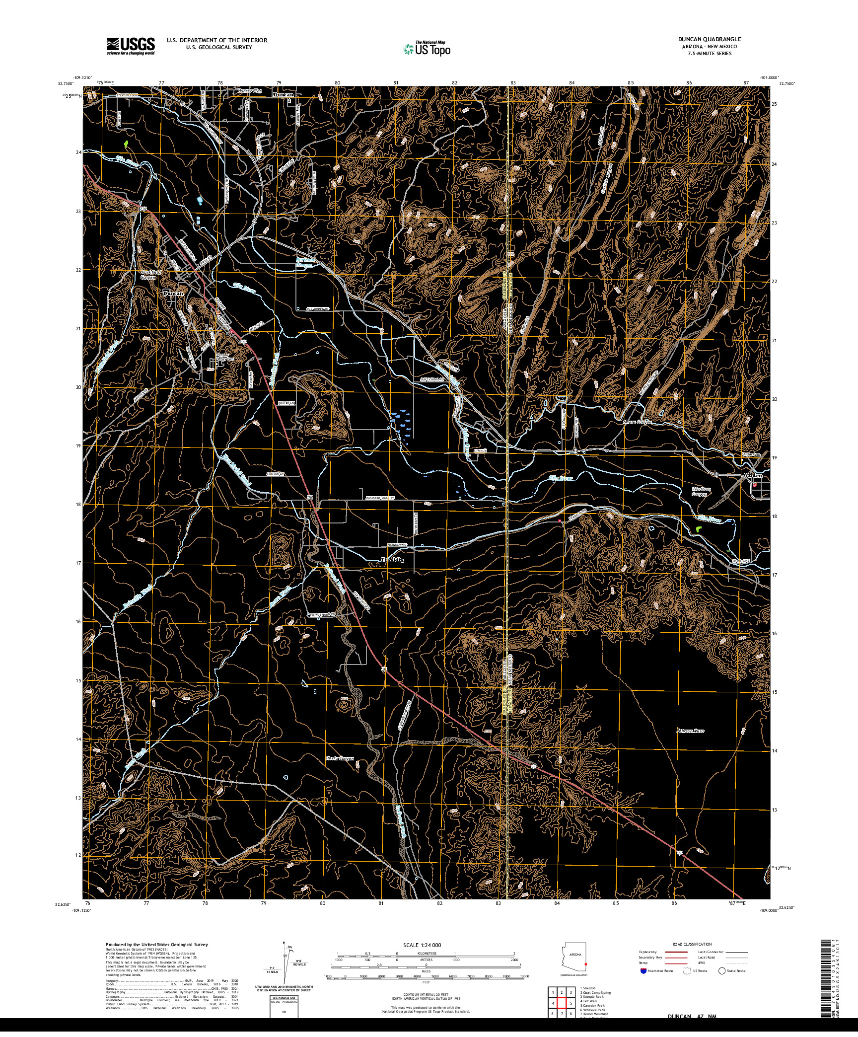 US TOPO 7.5-MINUTE MAP FOR DUNCAN, AZ,NM