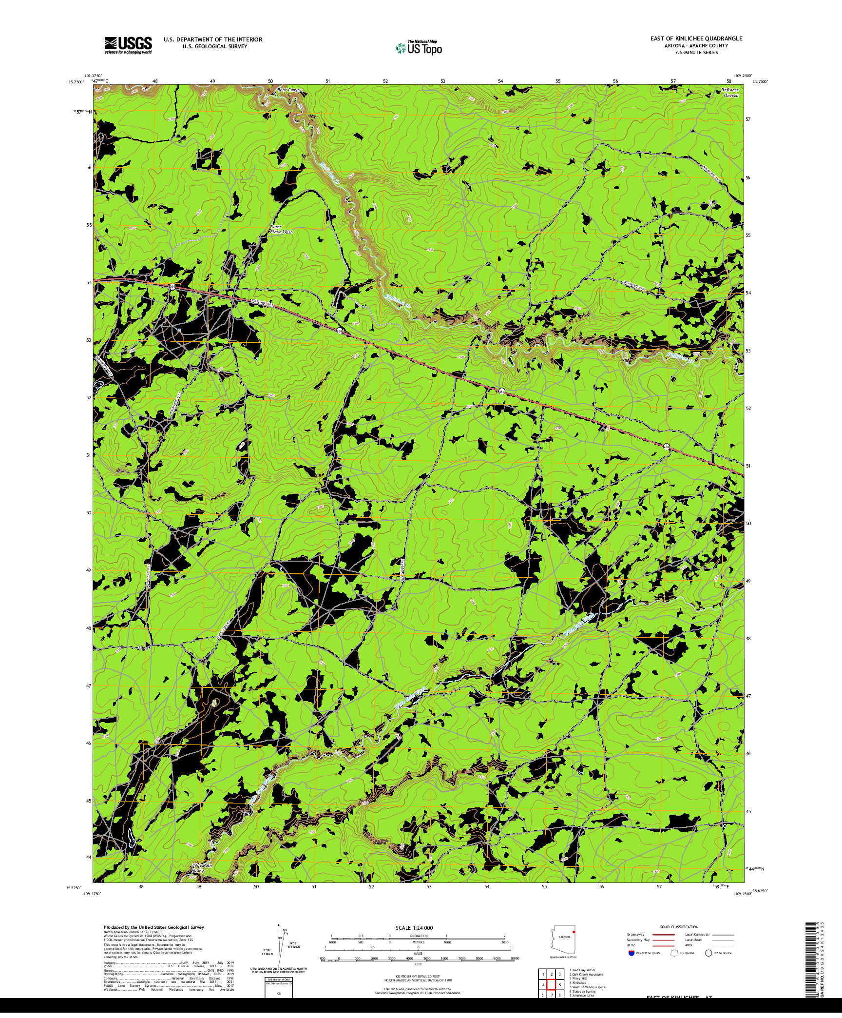 US TOPO 7.5-MINUTE MAP FOR EAST OF KINLICHEE, AZ