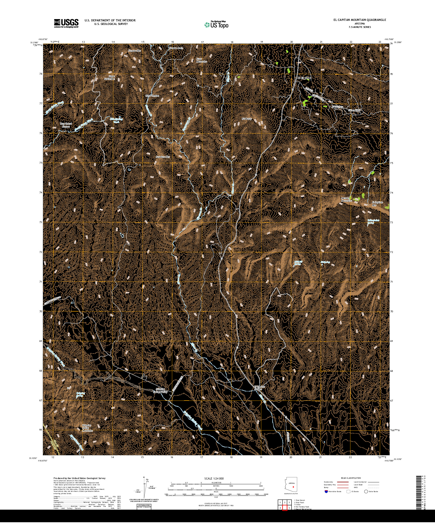 US TOPO 7.5-MINUTE MAP FOR EL CAPITAN MOUNTAIN, AZ