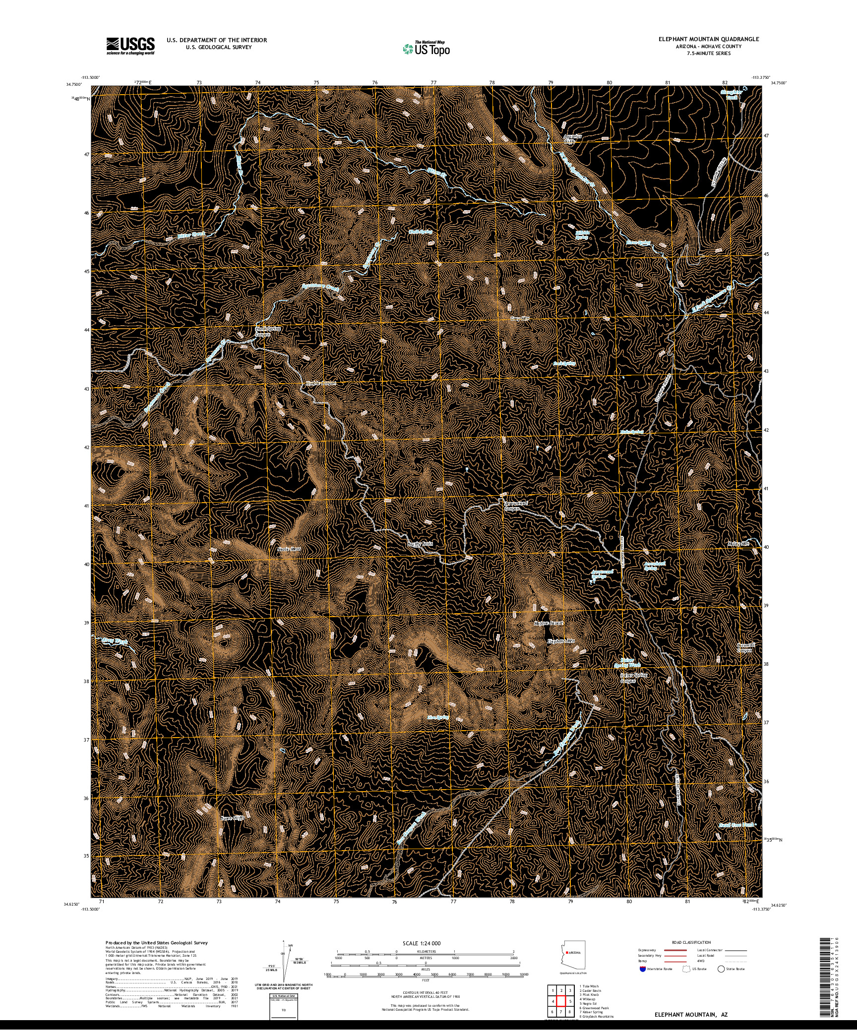 US TOPO 7.5-MINUTE MAP FOR ELEPHANT MOUNTAIN, AZ