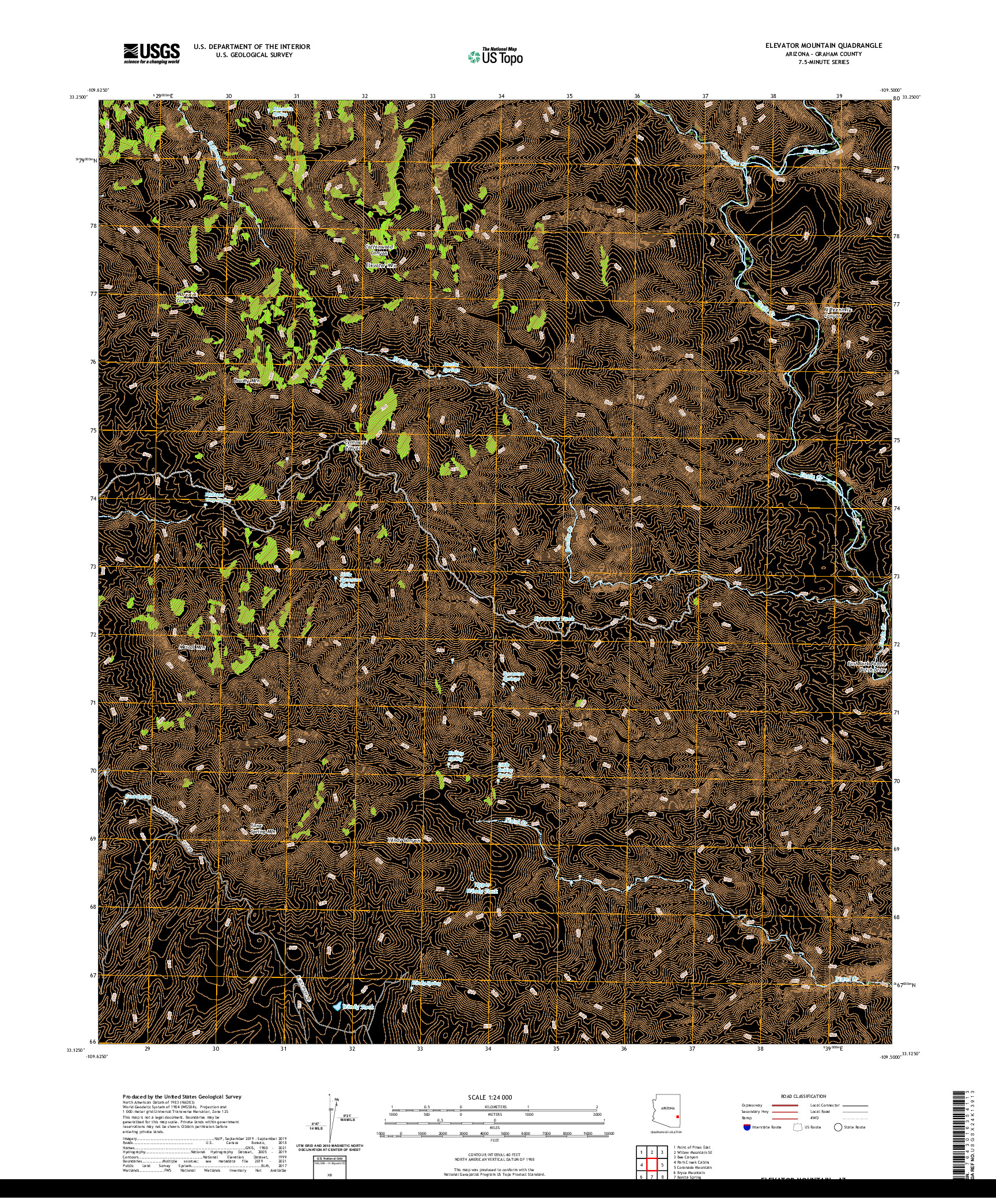 US TOPO 7.5-MINUTE MAP FOR ELEVATOR MOUNTAIN, AZ