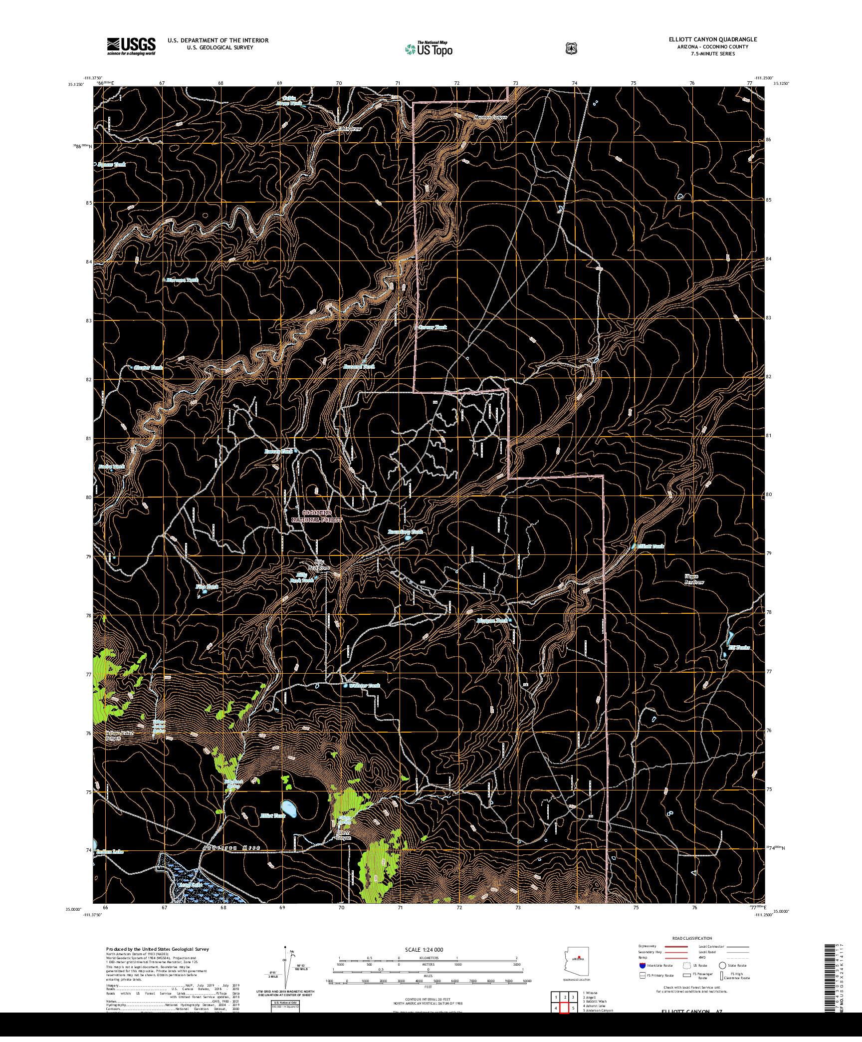 US TOPO 7.5-MINUTE MAP FOR ELLIOTT CANYON, AZ