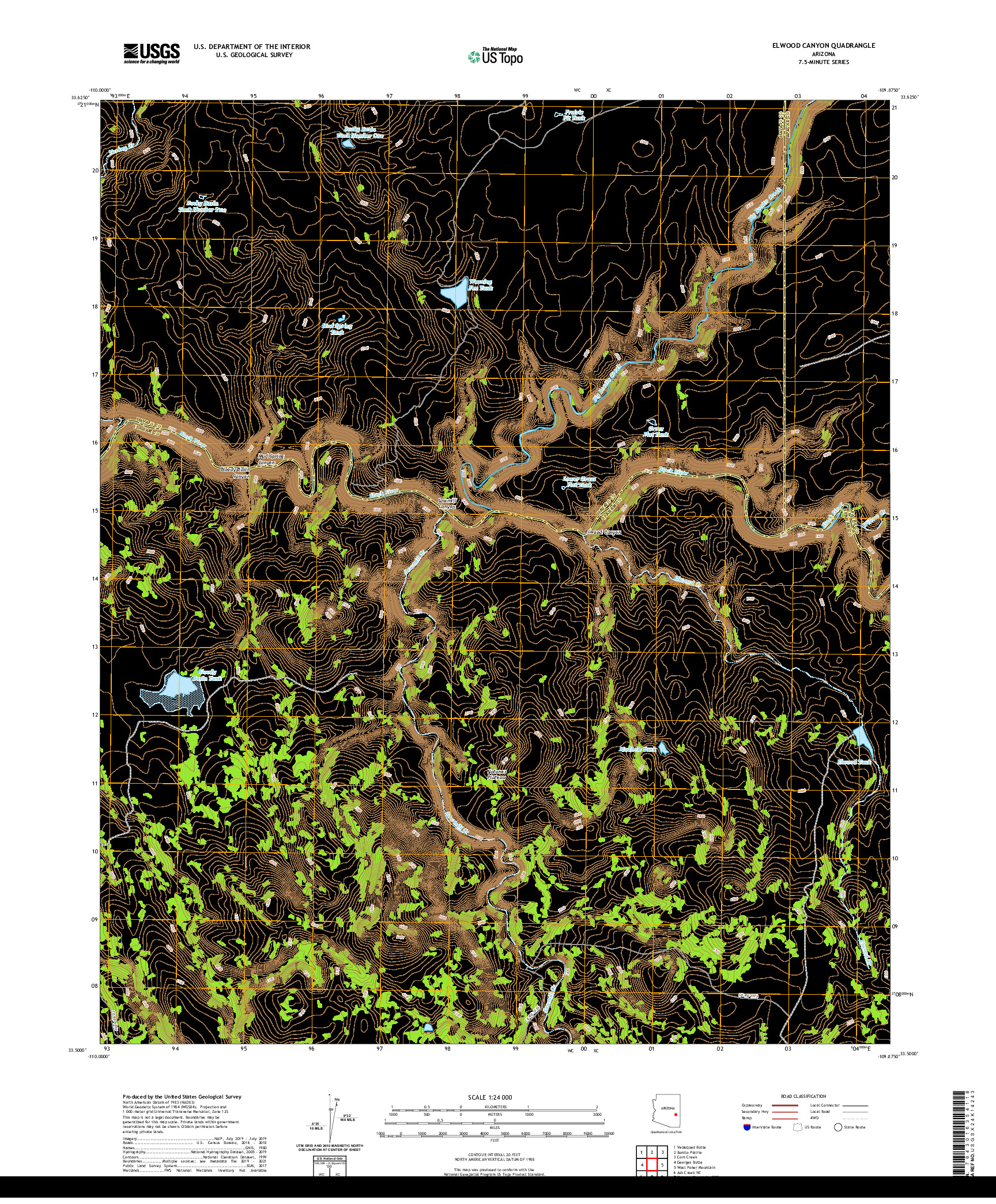 US TOPO 7.5-MINUTE MAP FOR ELWOOD CANYON, AZ