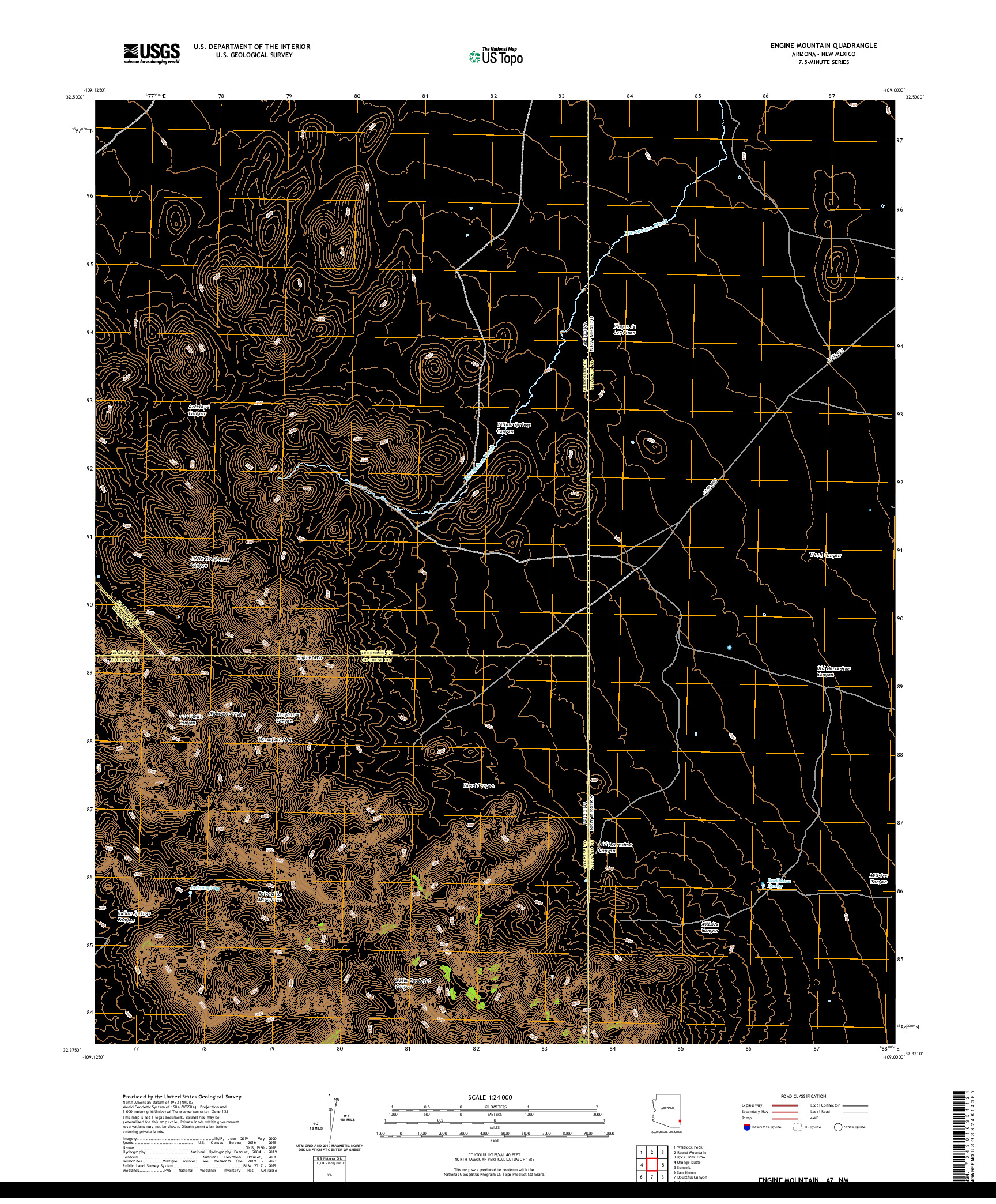 US TOPO 7.5-MINUTE MAP FOR ENGINE MOUNTAIN, AZ,NM