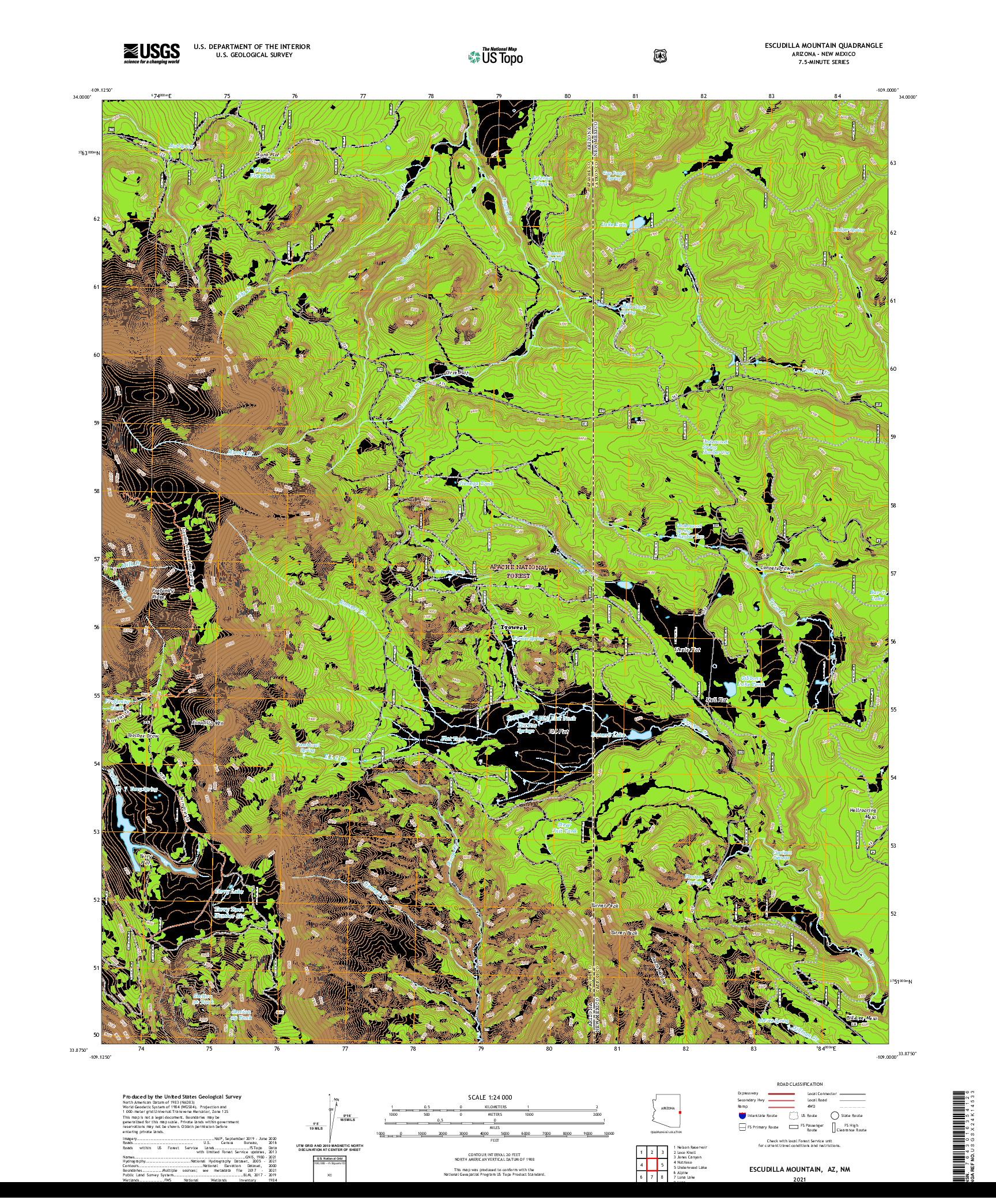 US TOPO 7.5-MINUTE MAP FOR ESCUDILLA MOUNTAIN, AZ,NM