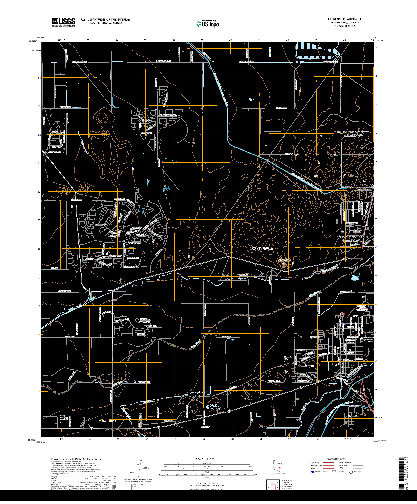 US TOPO 7.5-MINUTE MAP FOR FLORENCE, AZ