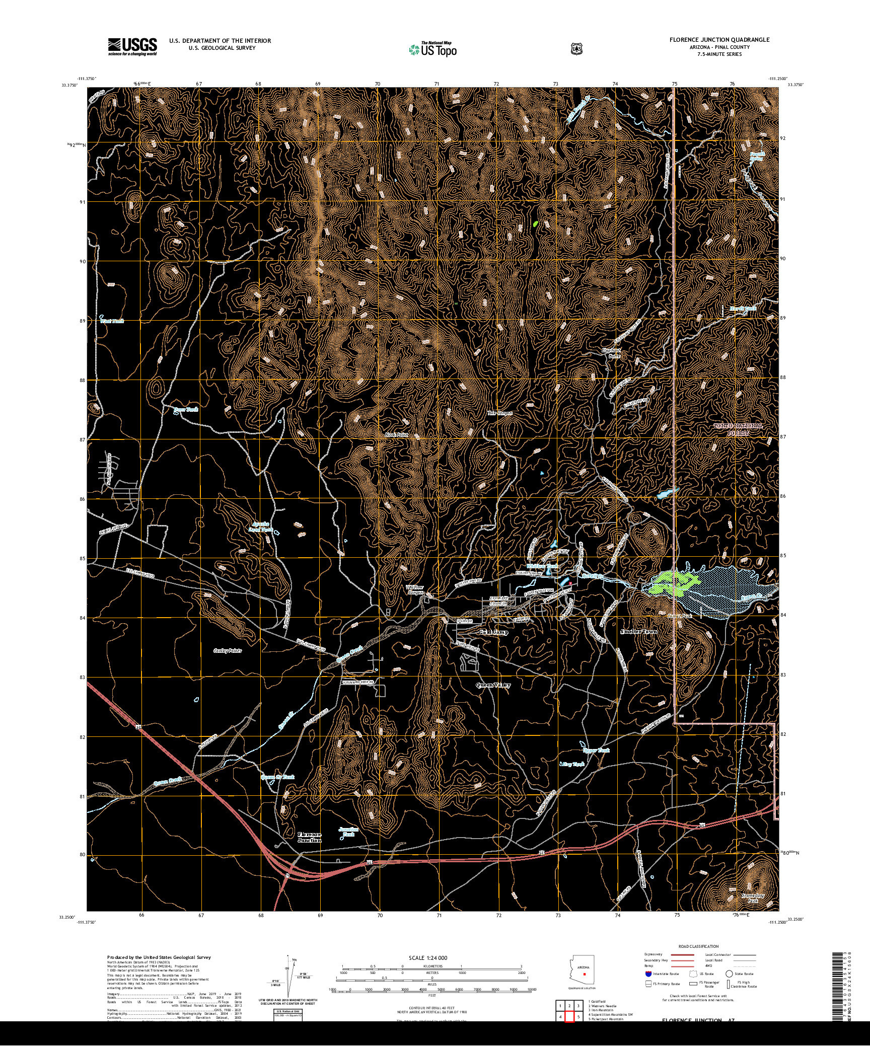US TOPO 7.5-MINUTE MAP FOR FLORENCE JUNCTION, AZ