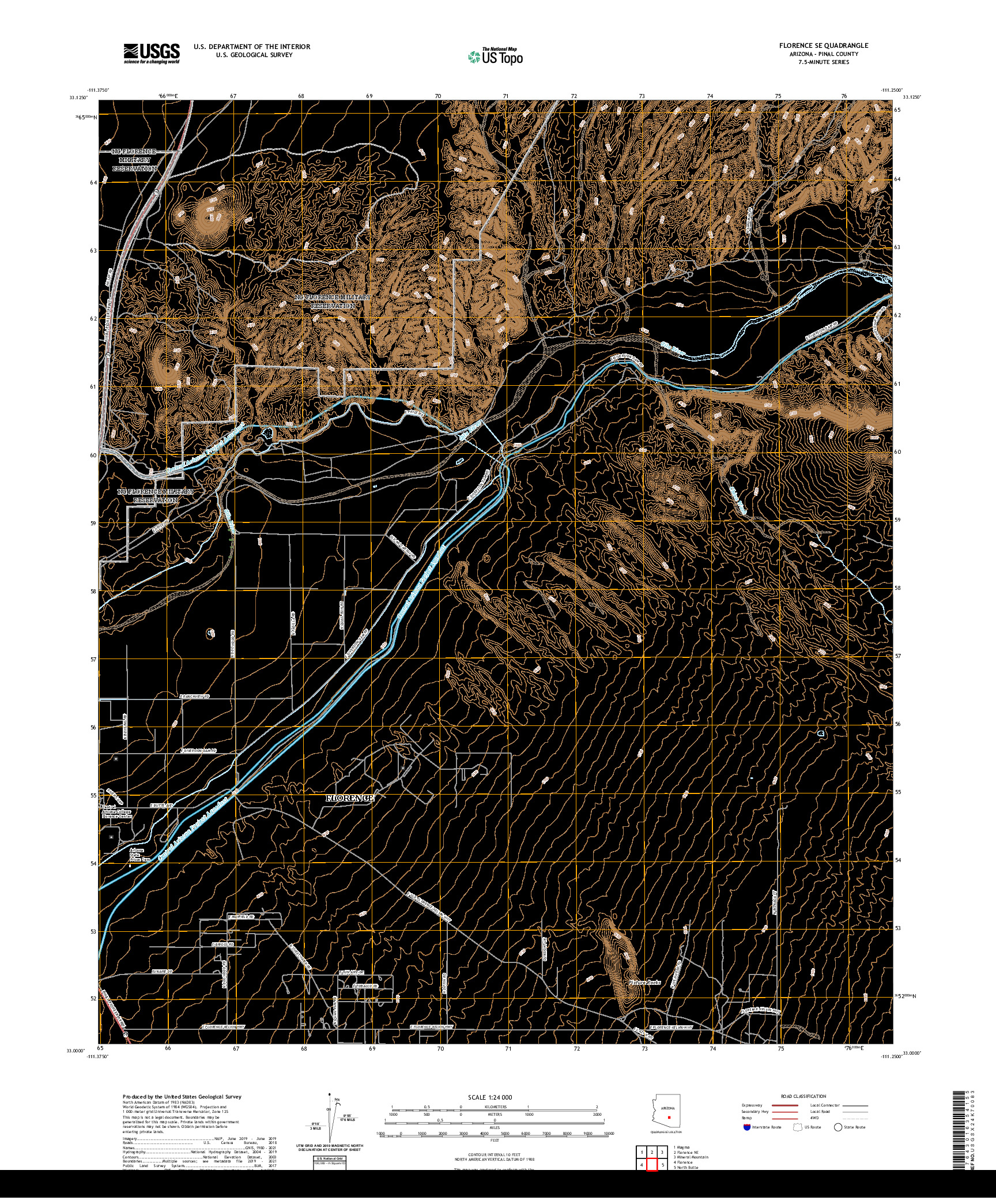 US TOPO 7.5-MINUTE MAP FOR FLORENCE SE, AZ