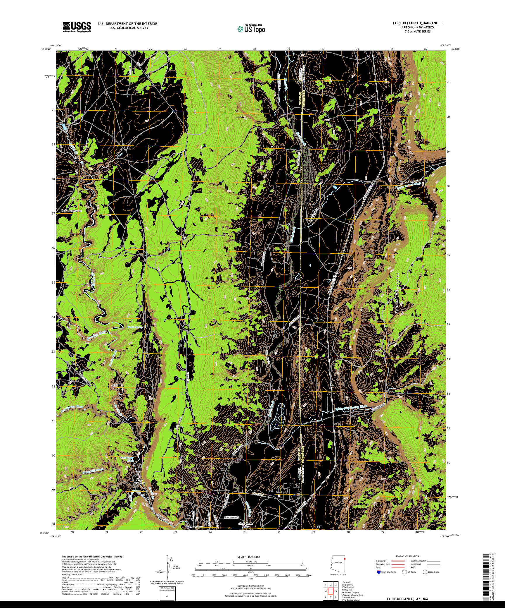 US TOPO 7.5-MINUTE MAP FOR FORT DEFIANCE, AZ,NM