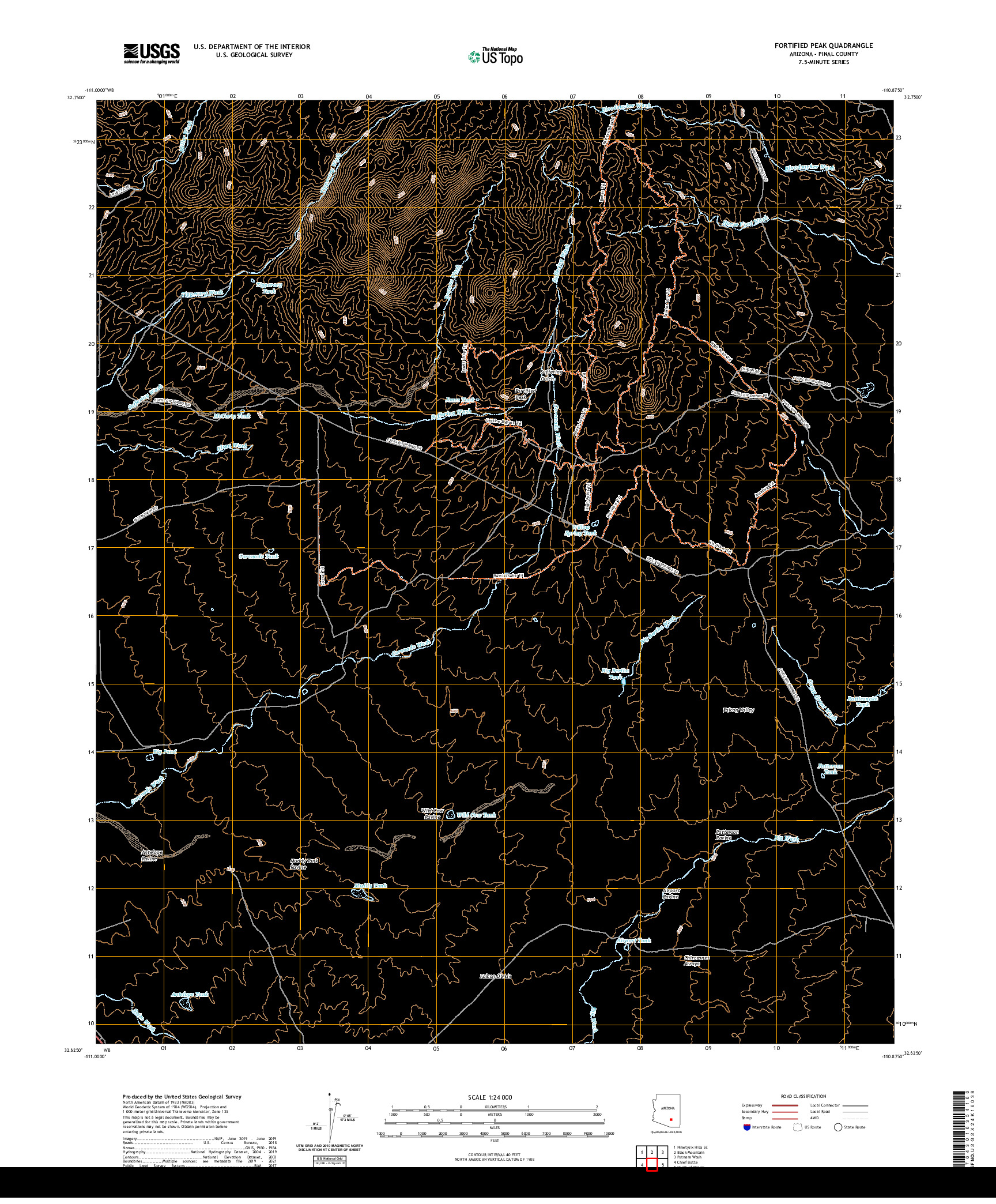 US TOPO 7.5-MINUTE MAP FOR FORTIFIED PEAK, AZ