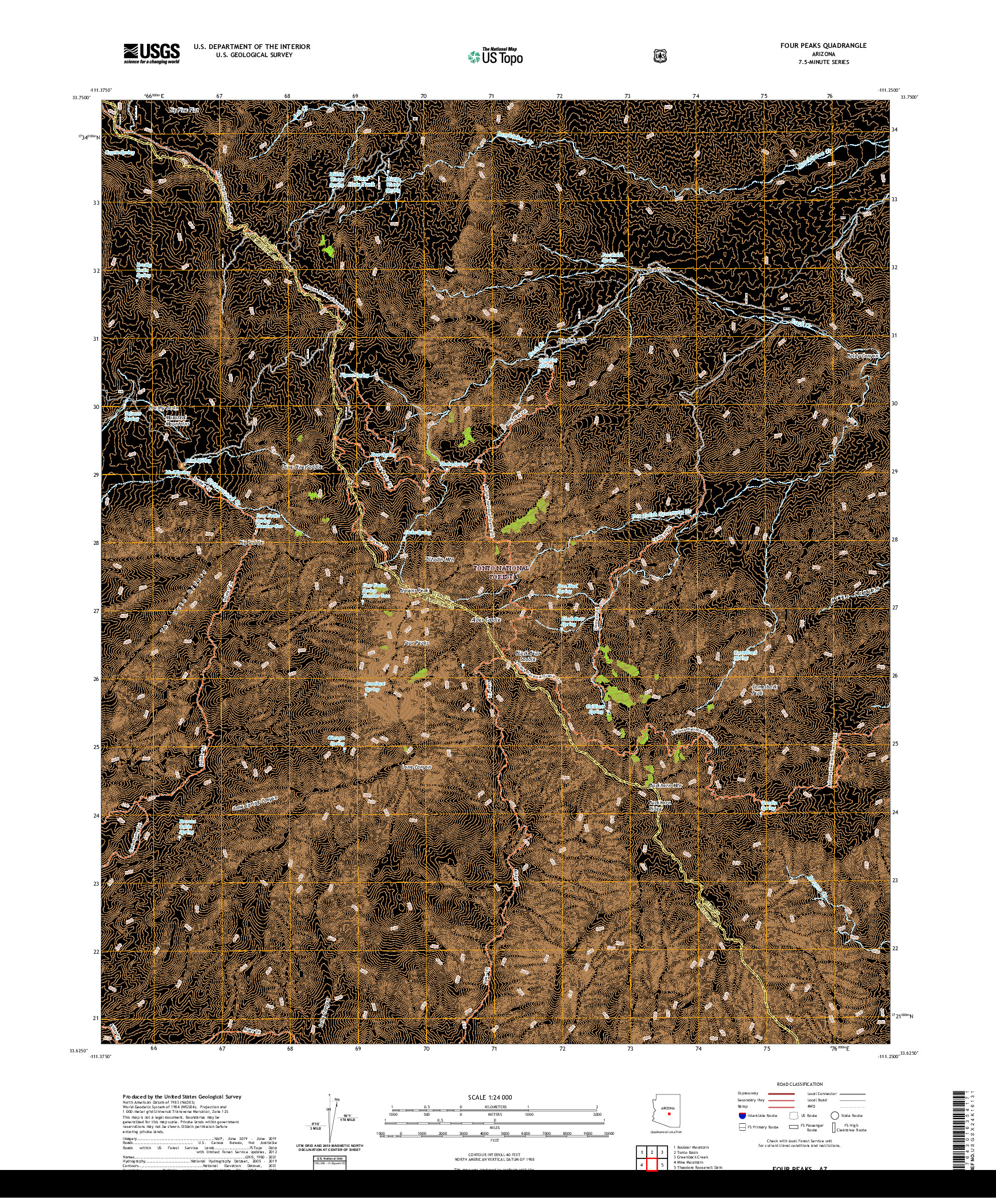 US TOPO 7.5-MINUTE MAP FOR FOUR PEAKS, AZ