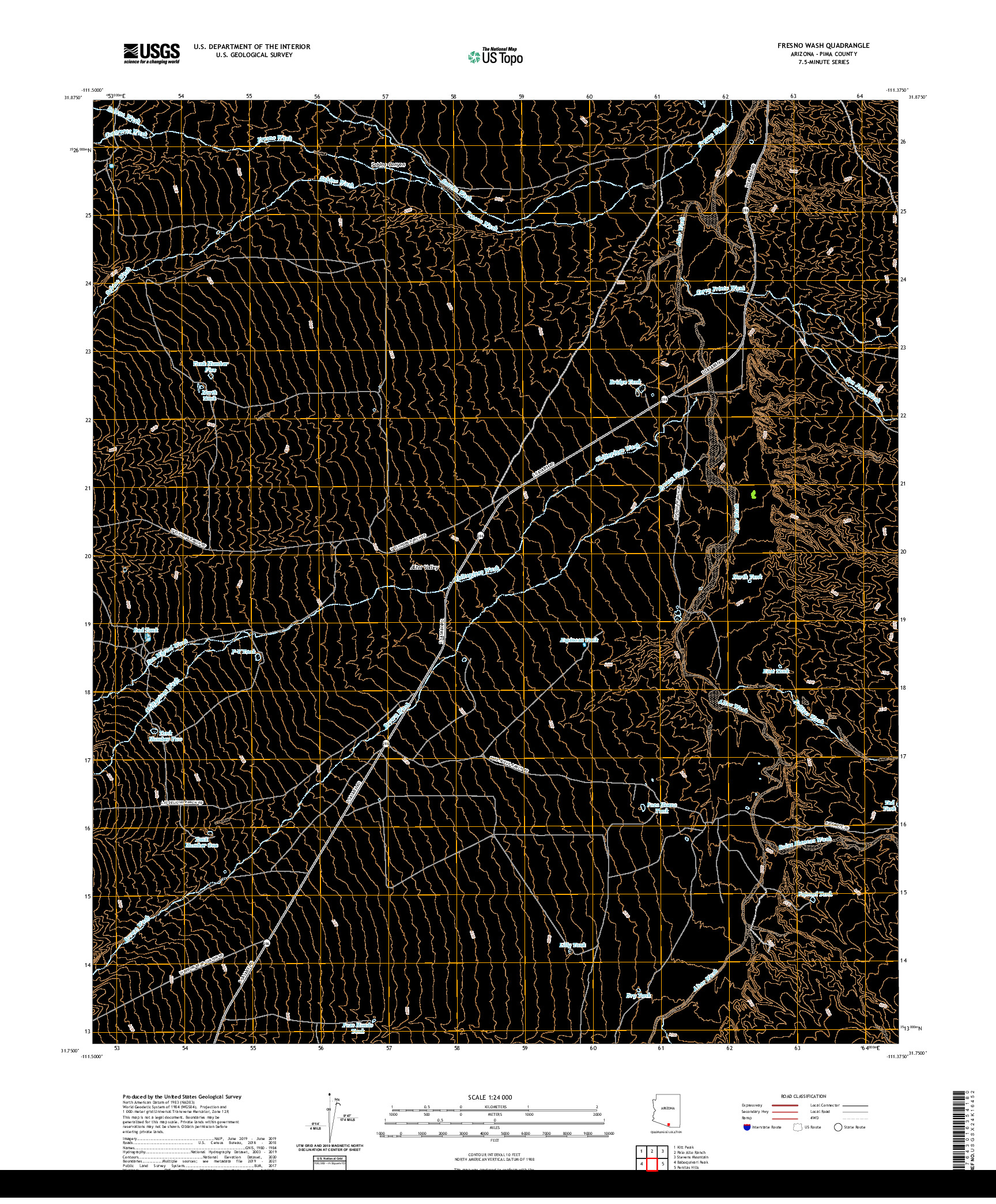 USGS US TOPO 7.5-MINUTE MAP FOR FRESNO WASH, AZ 2021