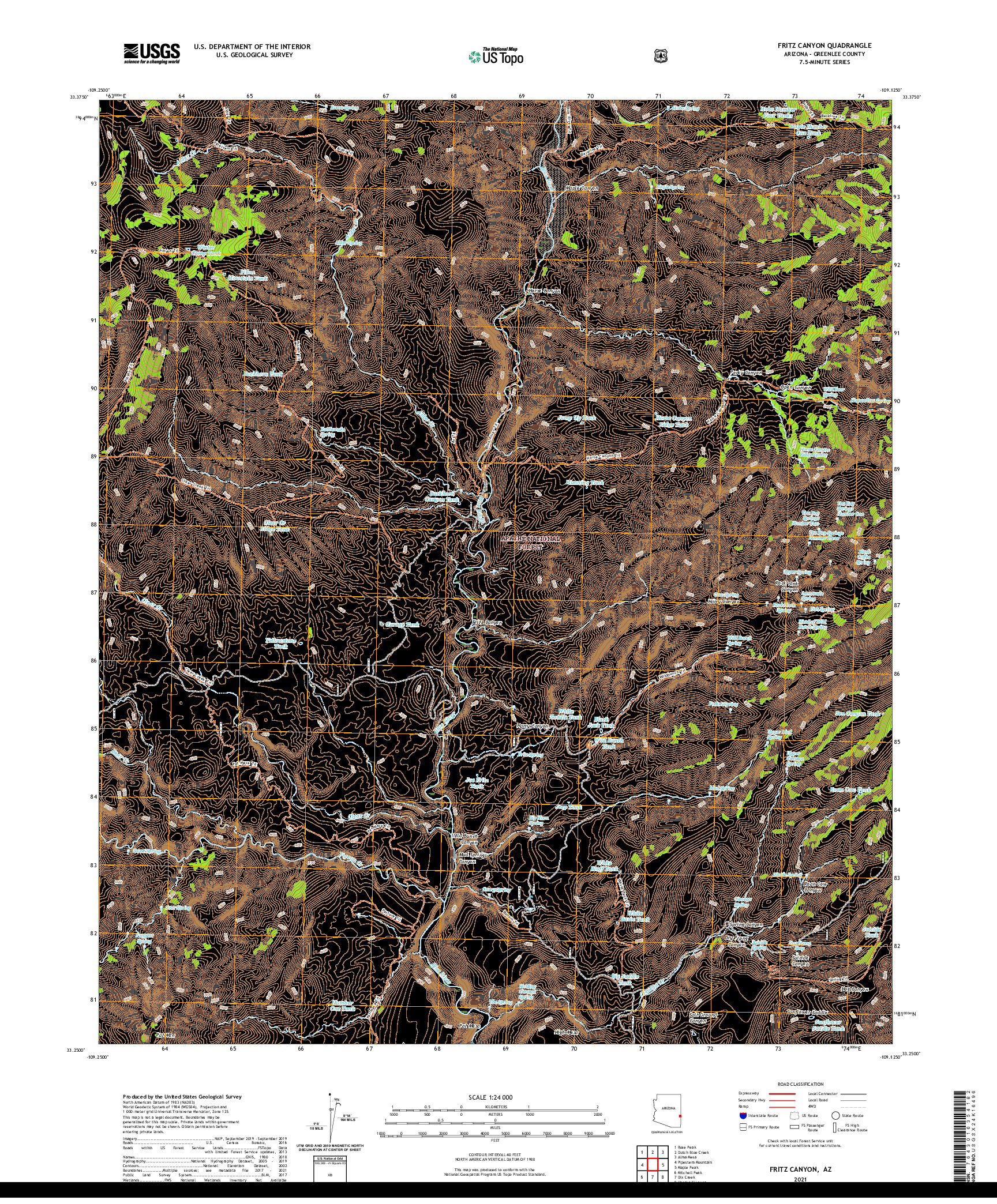 US TOPO 7.5-MINUTE MAP FOR FRITZ CANYON, AZ