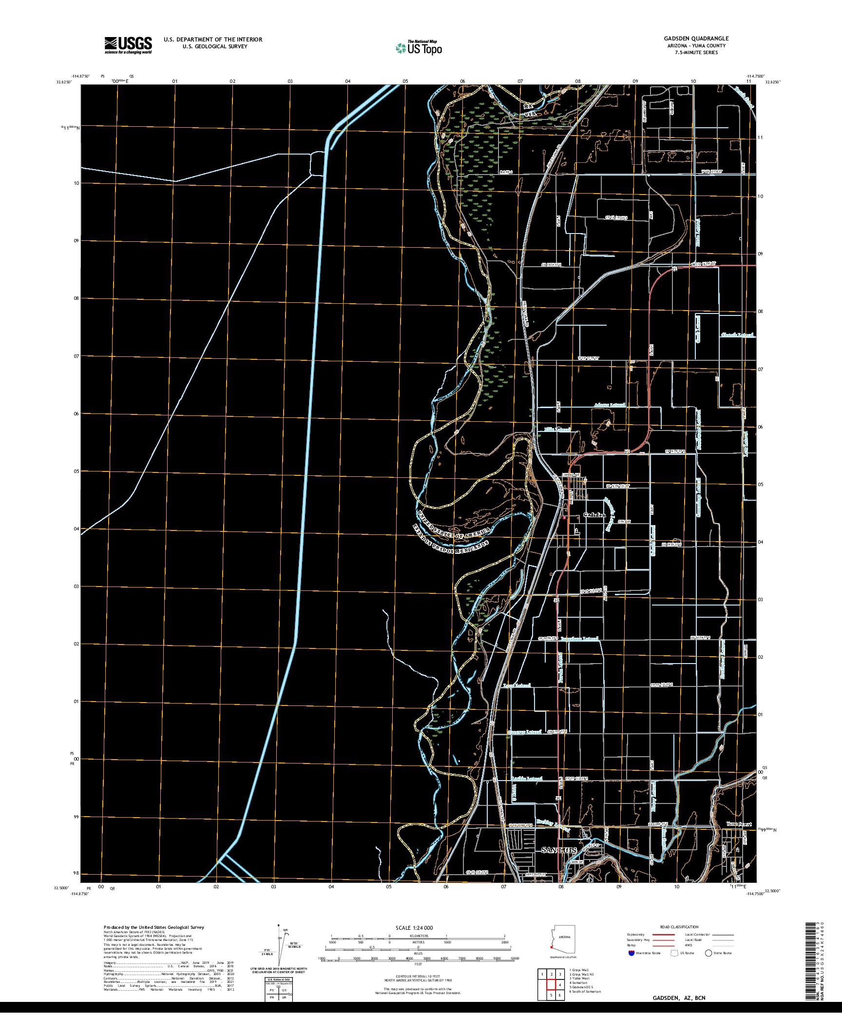 USGS US TOPO 7.5-MINUTE MAP FOR GADSDEN, AZ,BCN 2021