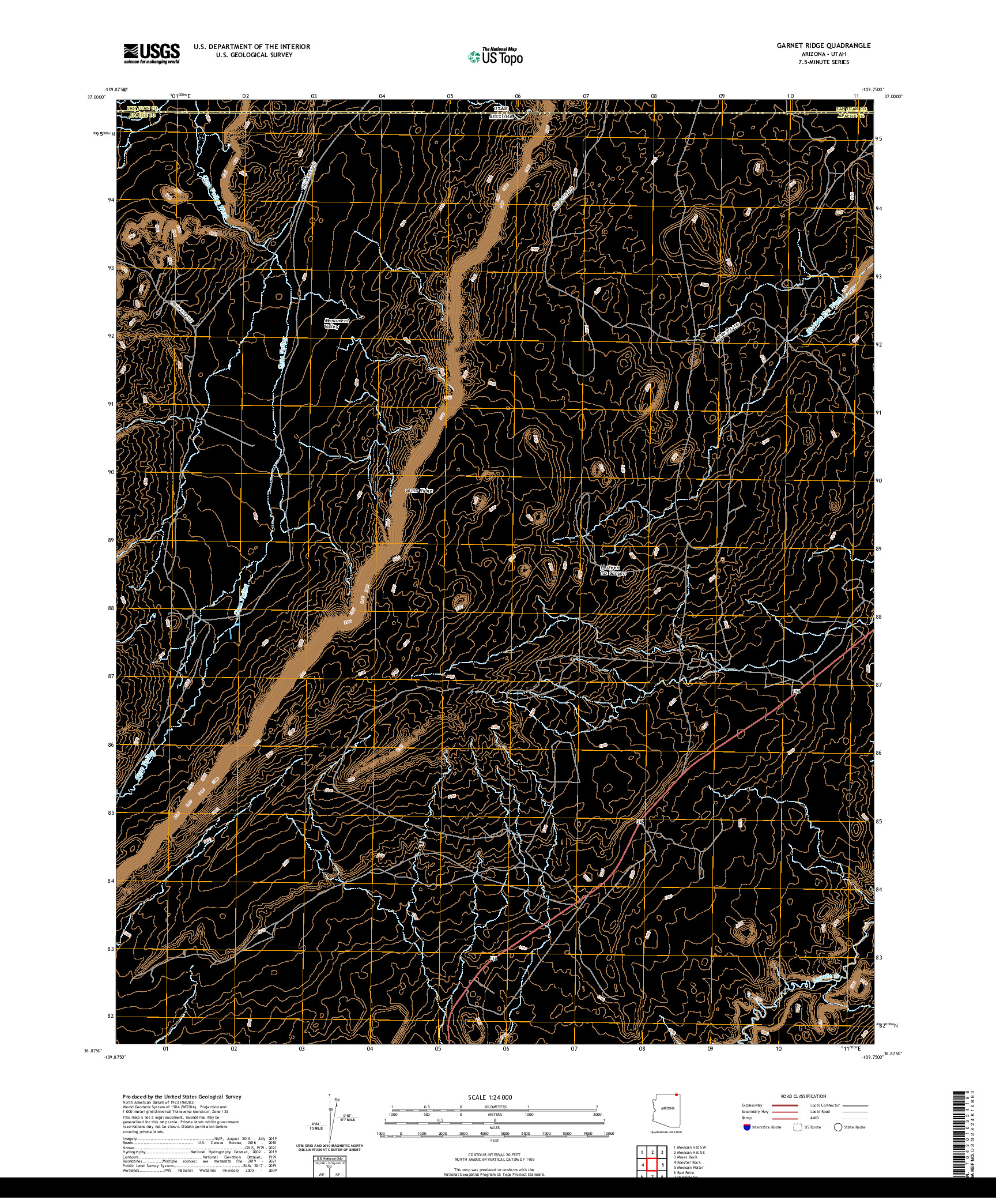 US TOPO 7.5-MINUTE MAP FOR GARNET RIDGE, AZ,UT